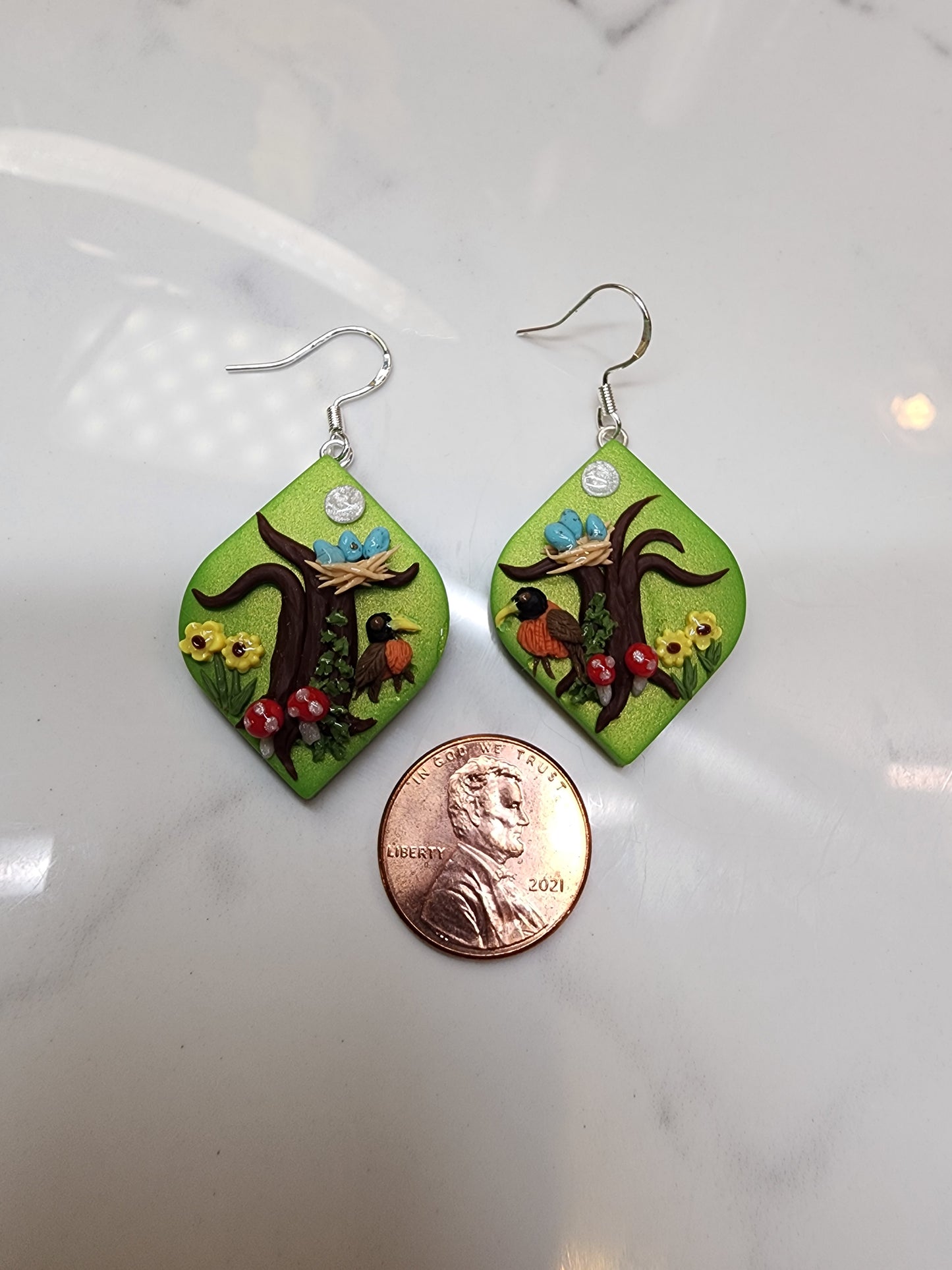 Robins in a Tree Springtime Nature handmade Earrings