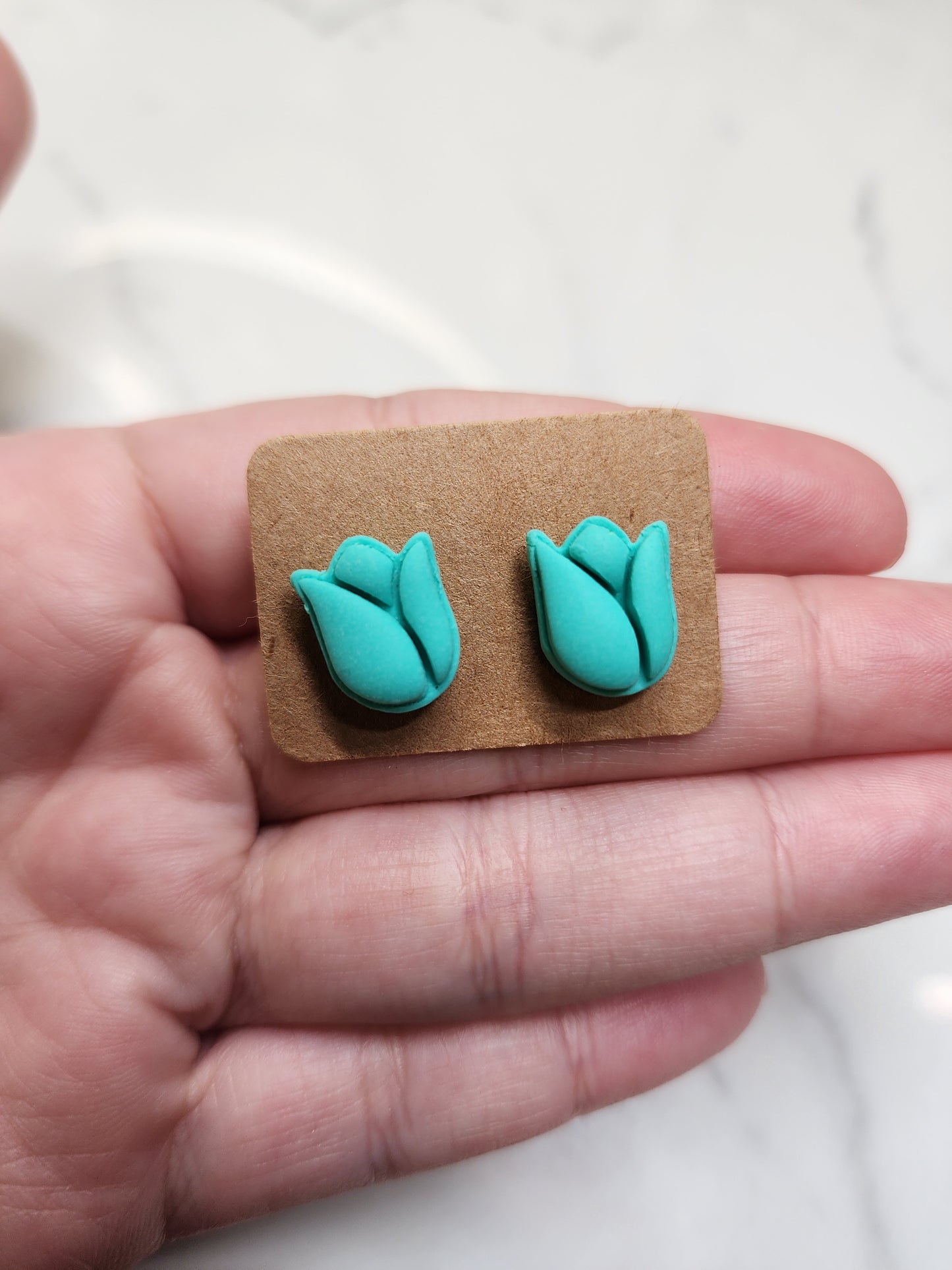 Blue Tulip Stud Earrings Hypoallergenic Stainless Steel