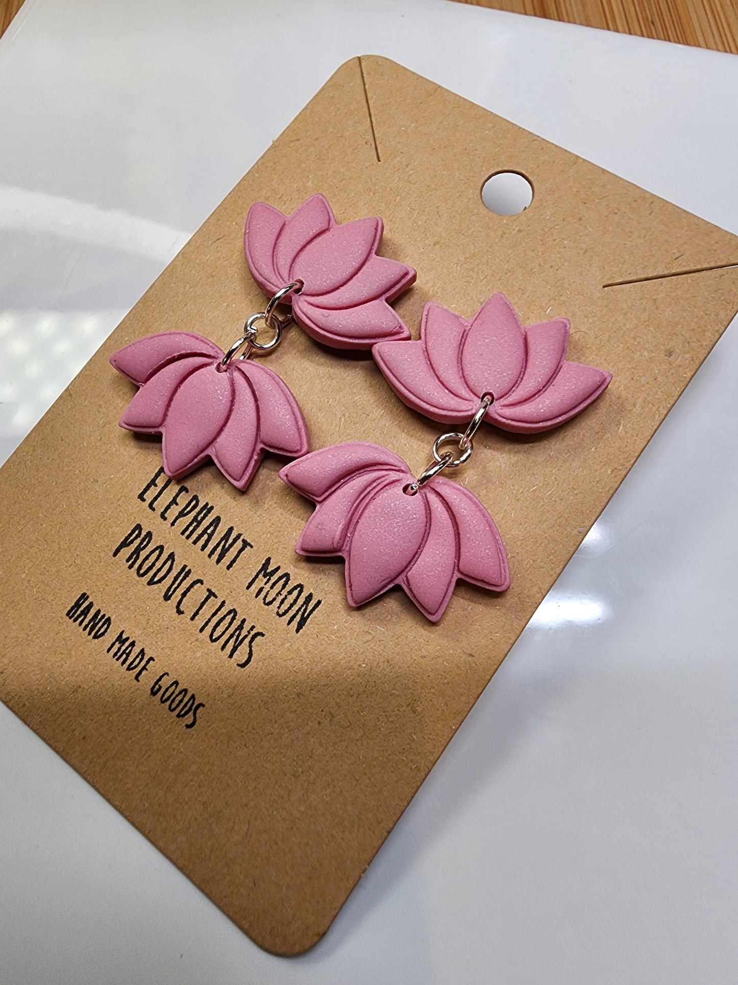 Pink Lotus Flower Stud Earrings