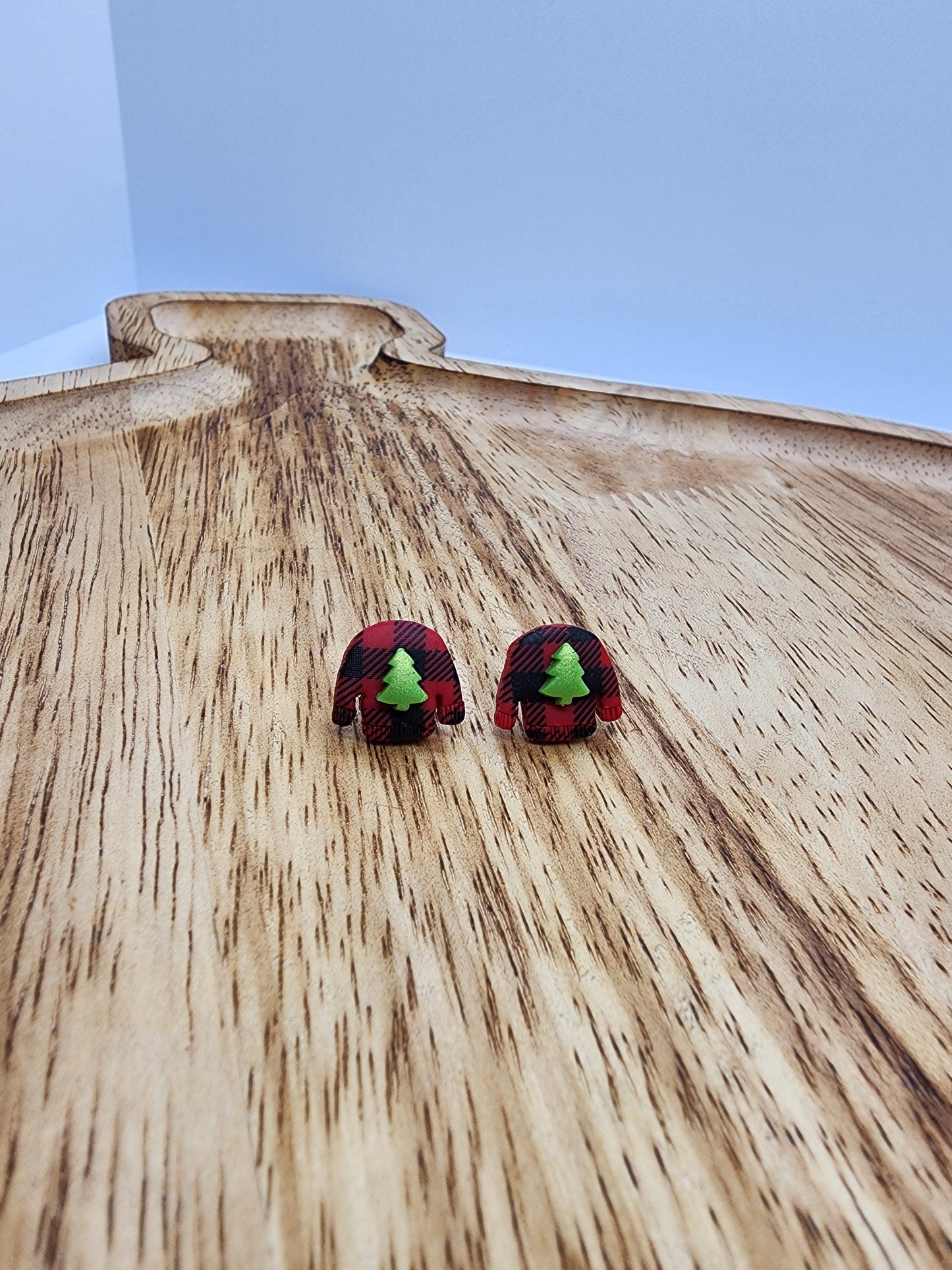 Tiny Lumberjack Christmas Tree Stud Earrings