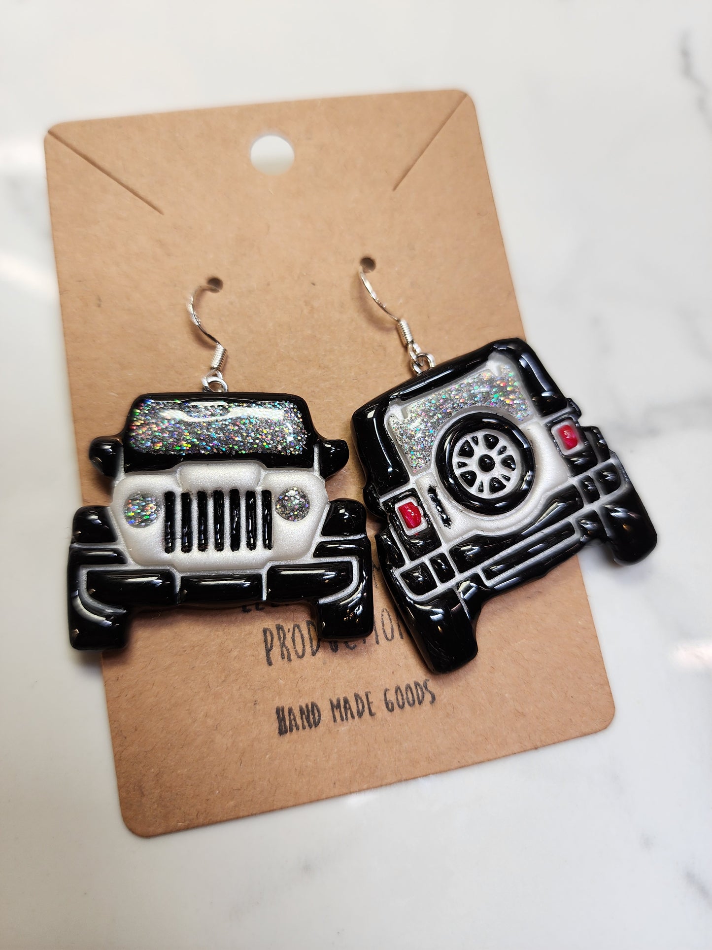 White Jeep Earrings Handmade
