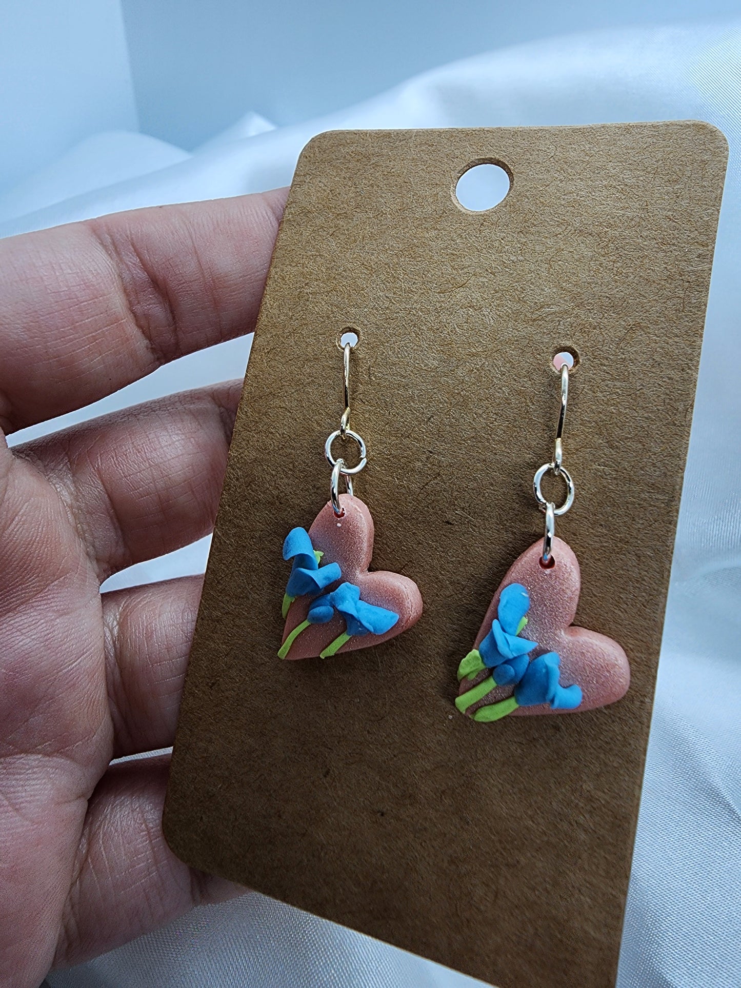 Blue Floral Heart Earrings