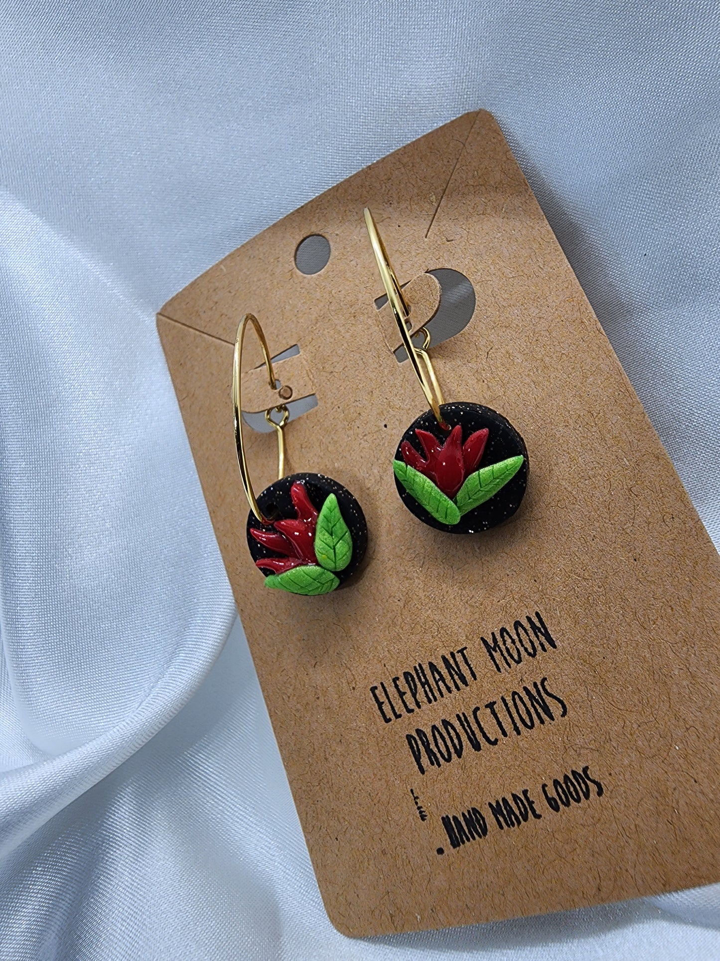 Red Tulips 18K Gold Hoop Clay Earrings
