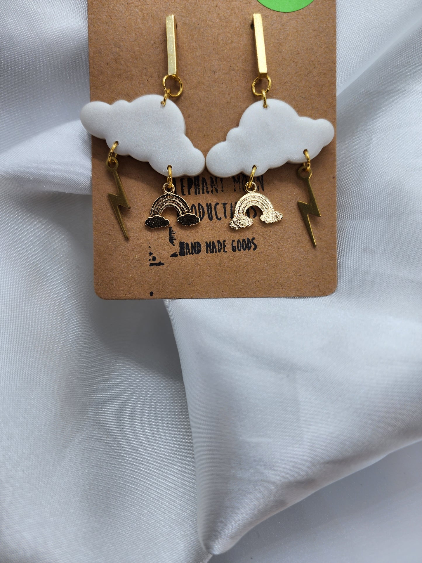 Rainbow Lightning Bolt Clouds Stud Dangle Earrings Hypoallergenic