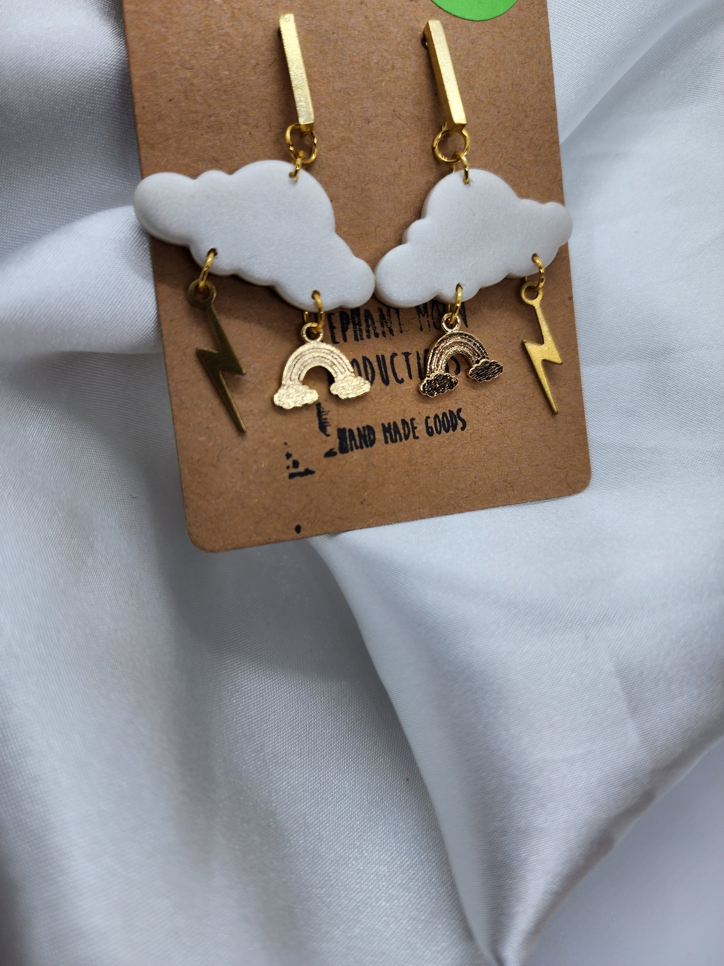 Rainbow Lightning Bolt Clouds Stud Dangle Earrings Hypoallergenic