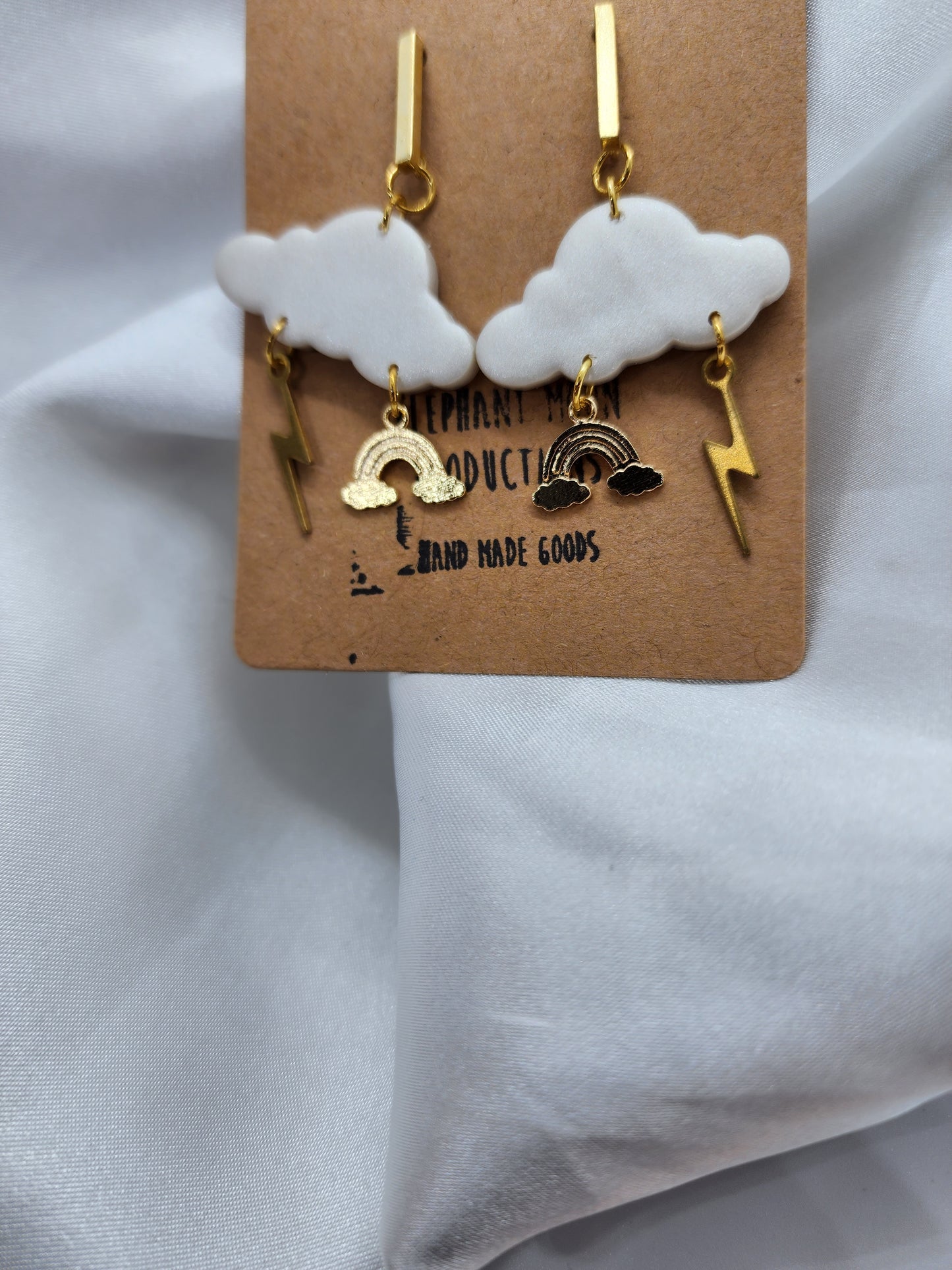 Rainbow Lightning Bolt Clouds Stud Dangle Earrings Hypoallergenic
