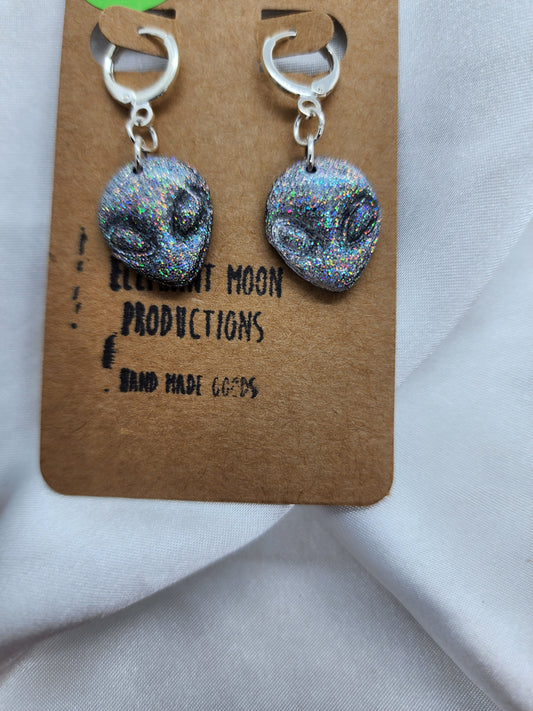 Holographic Alien leverback earrings