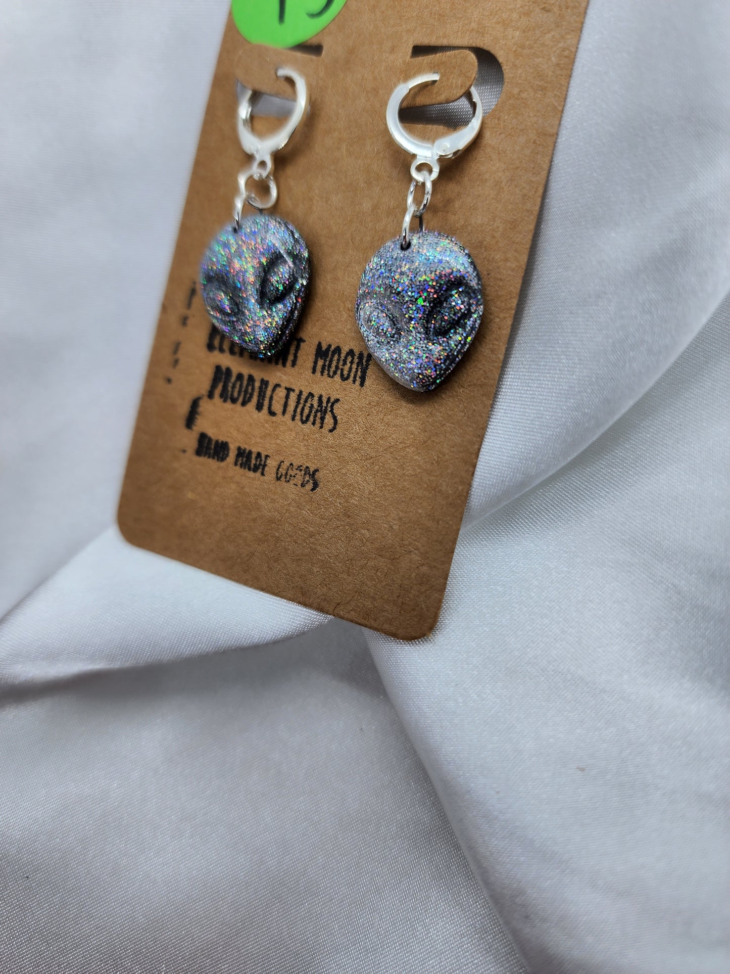 Holographic Alien leverback earrings