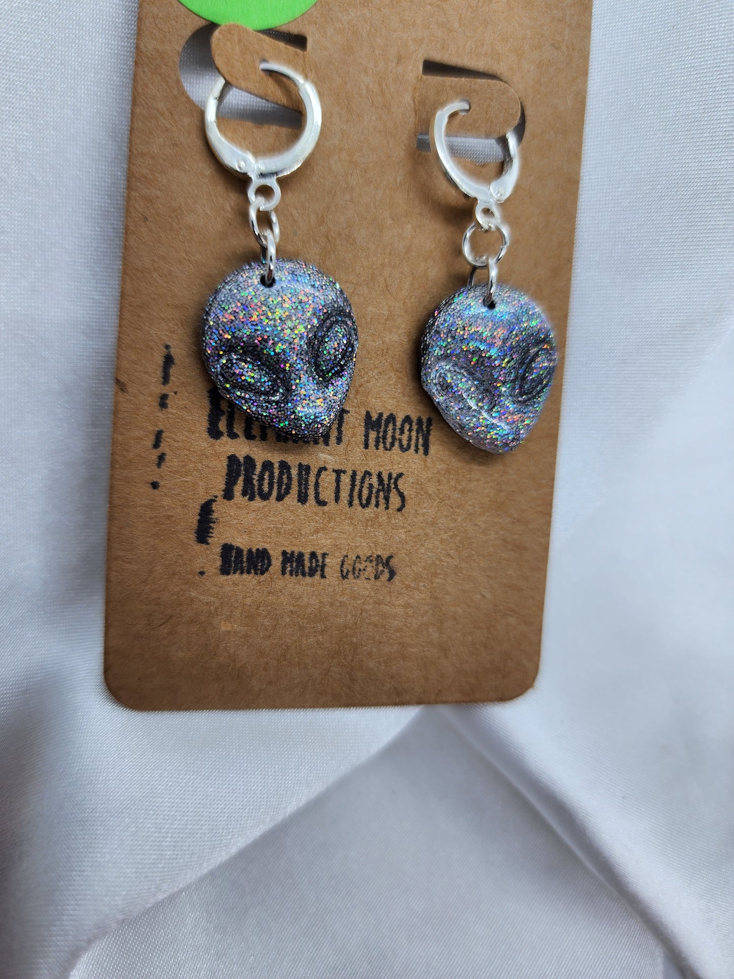 Holographic Alien leverback earrings