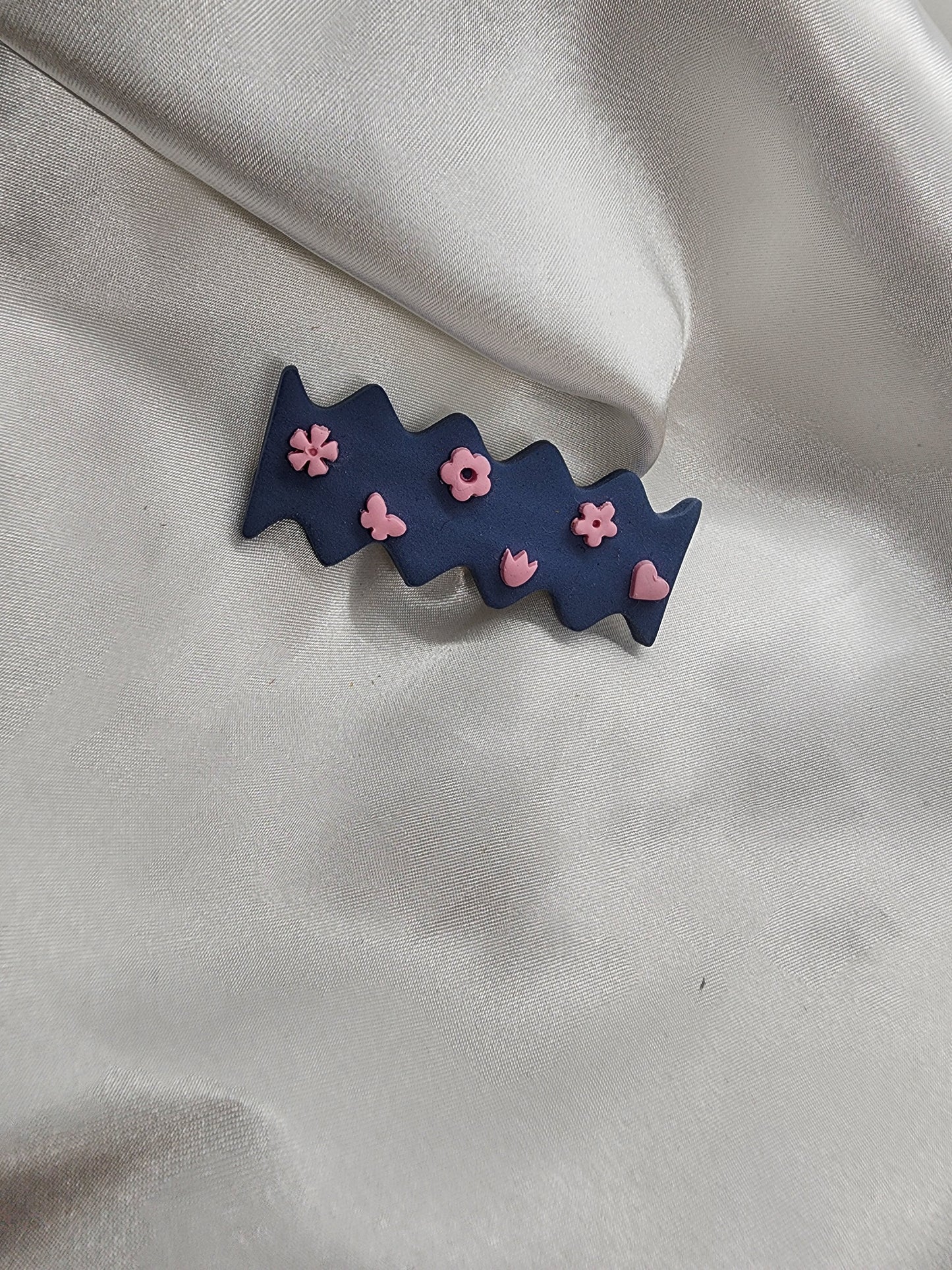 Blue and pink floral butterfly hair clip