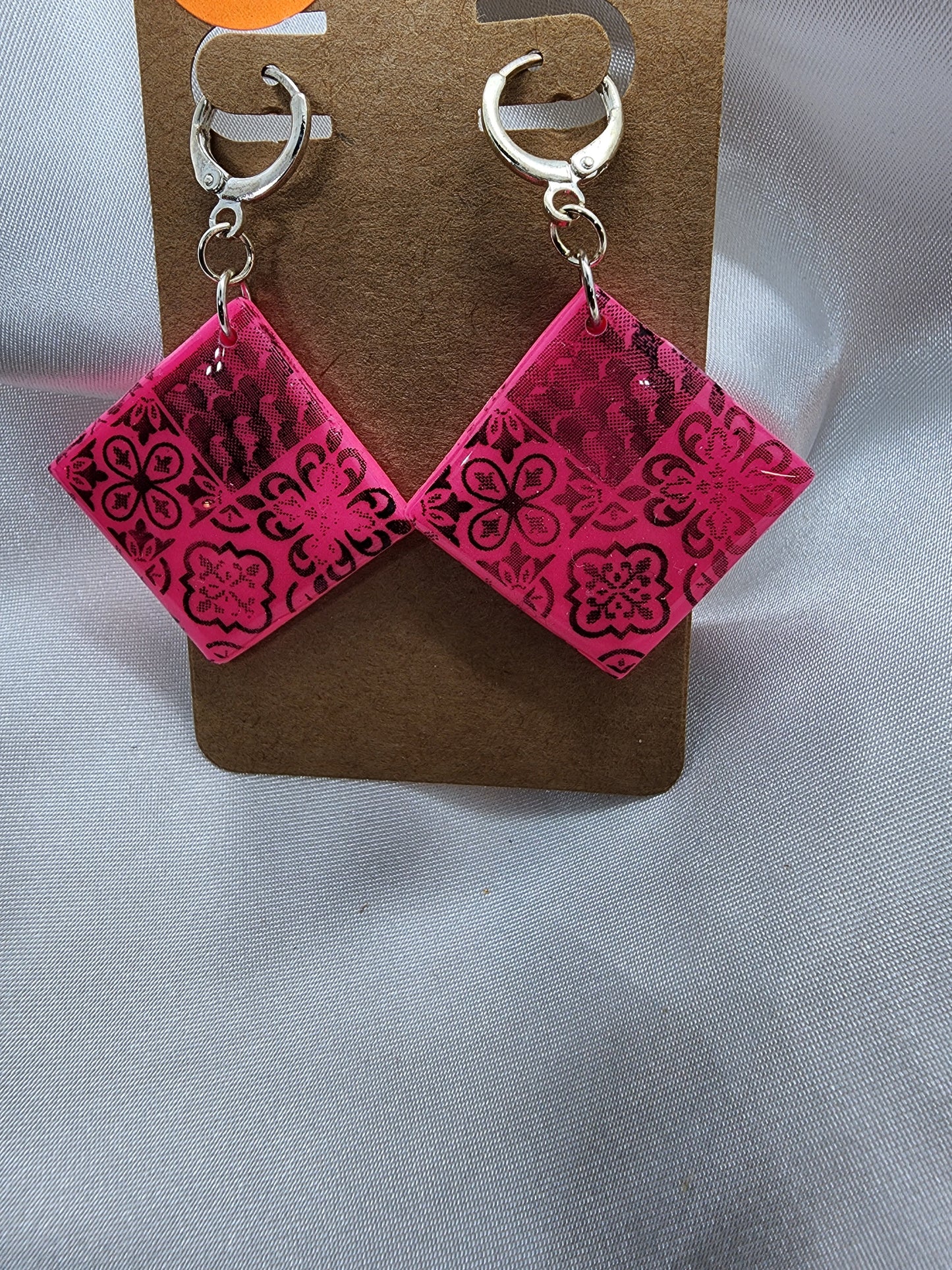 Pink Tile Leverback Earrings
