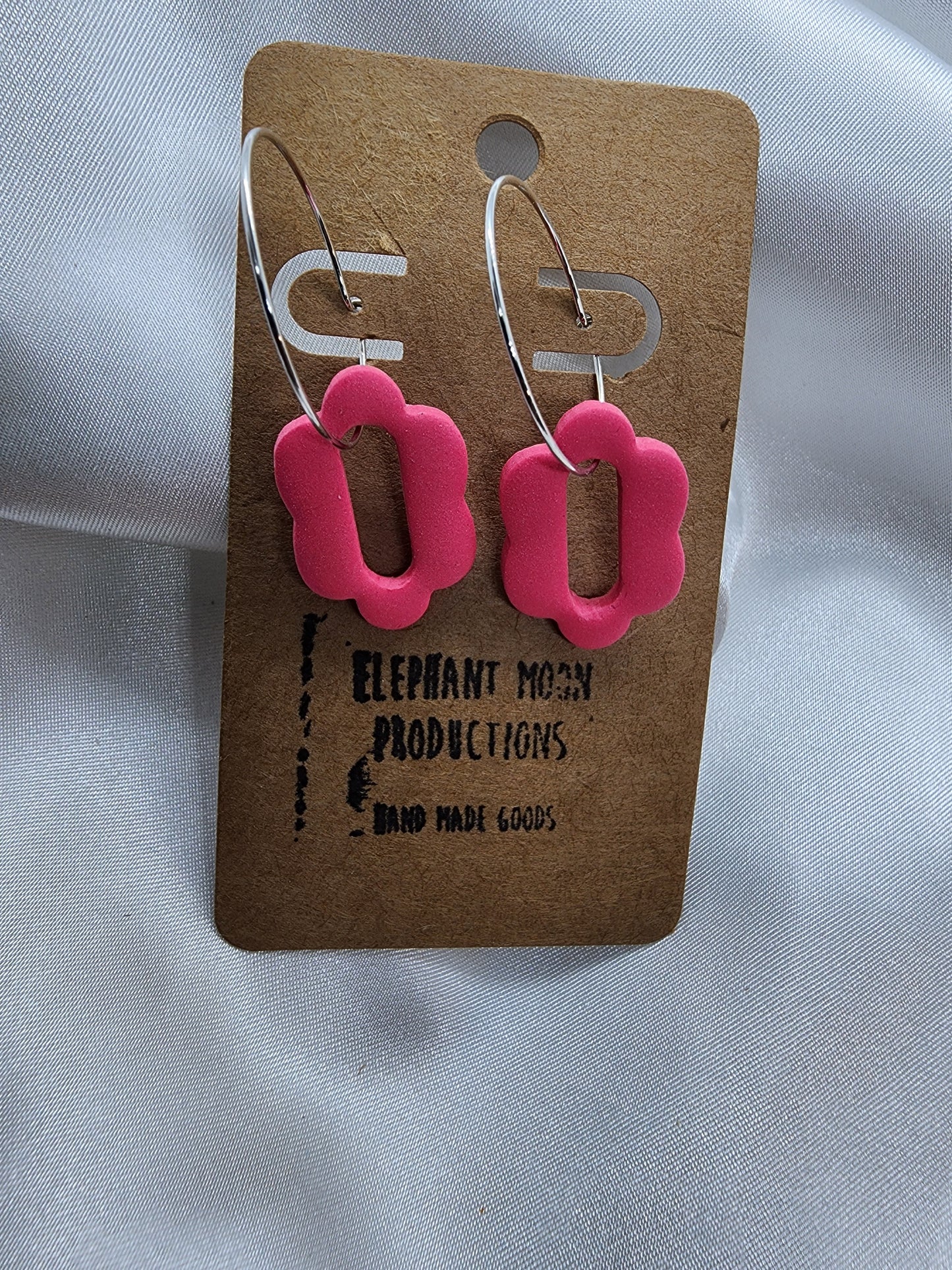 Pink Flower Hoop Earrings
