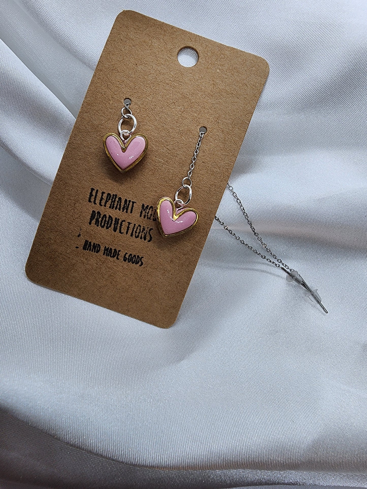Pink Heart Threader Earrings