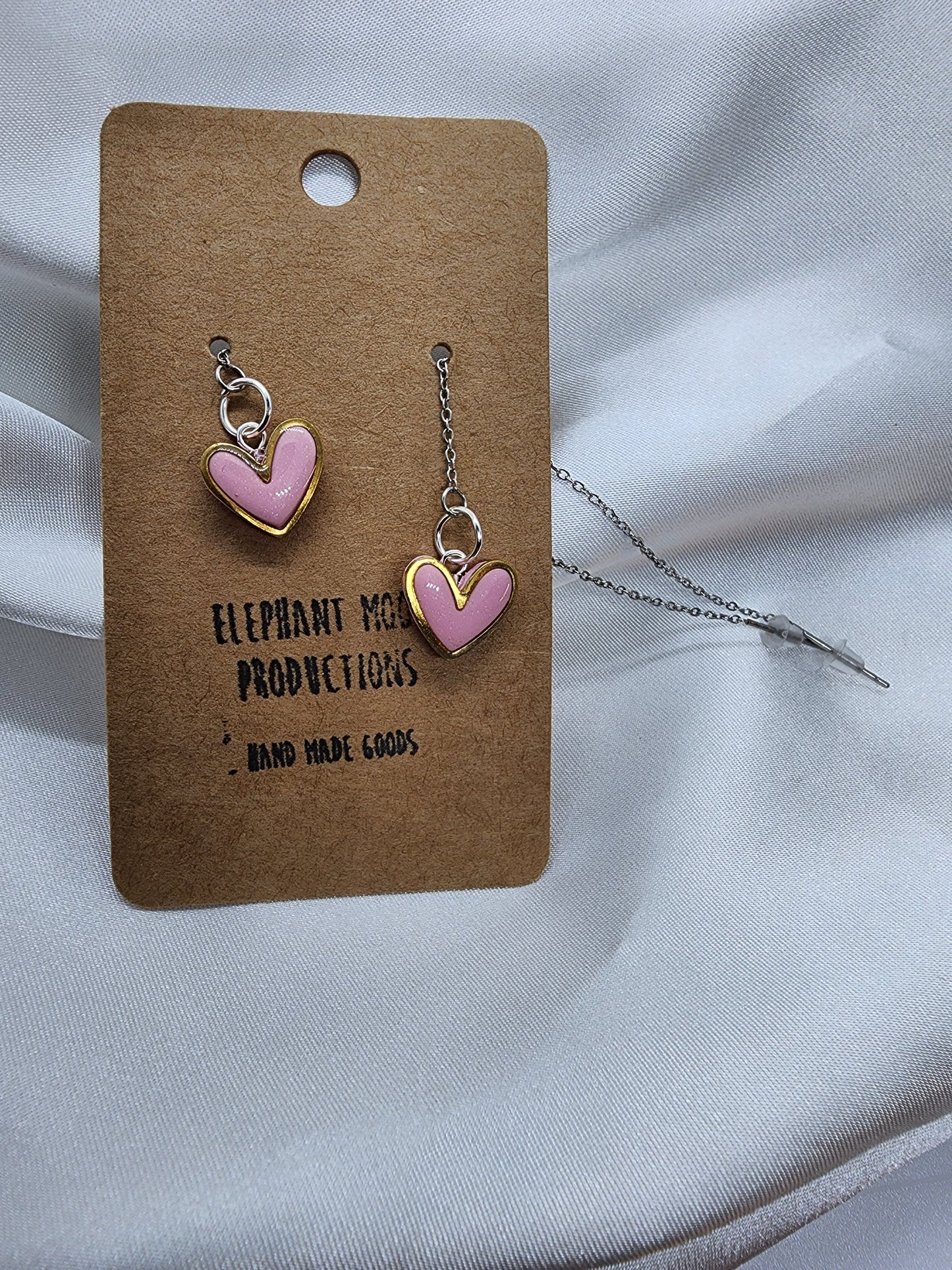 Pink Heart Threader Earrings