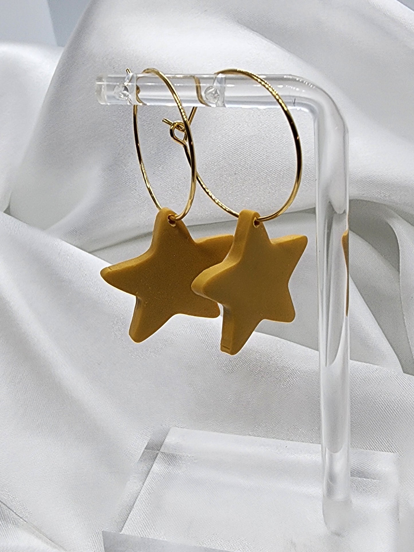 Yellow Star on Gold Hoops