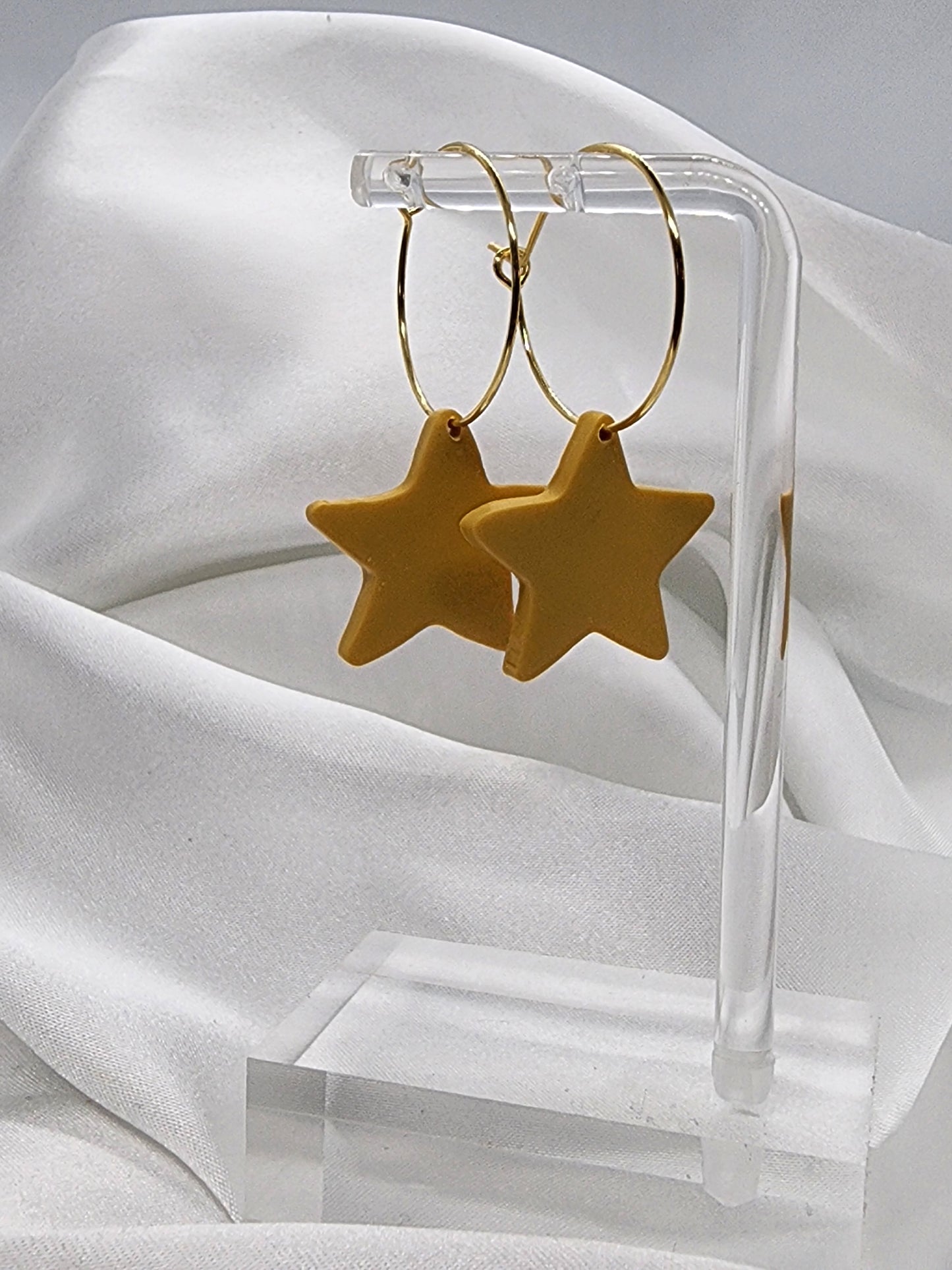 Yellow Star on Gold Hoops