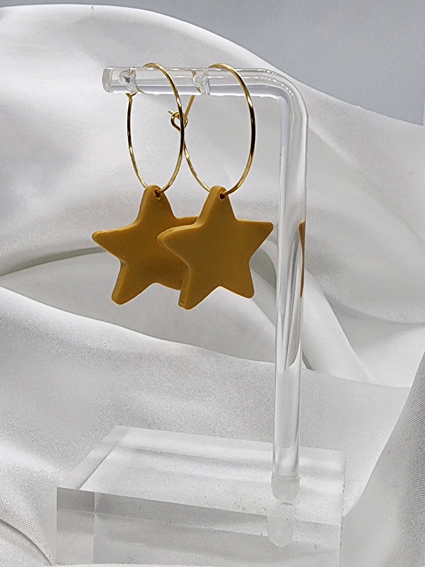 Yellow Star on Gold Hoops