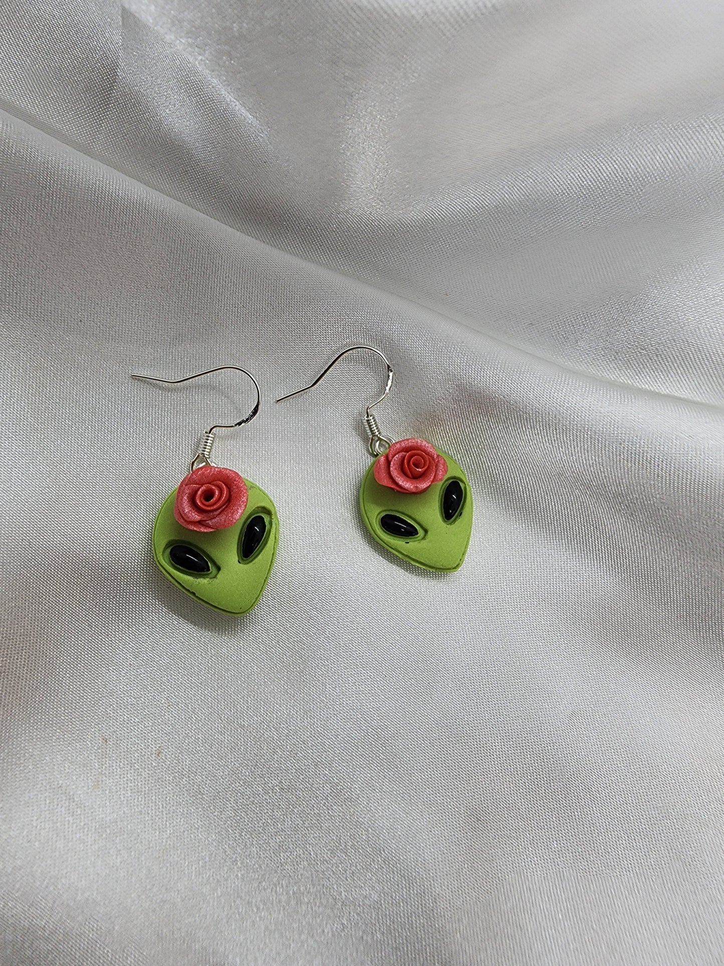 Pink Rosey Alien Earrings
