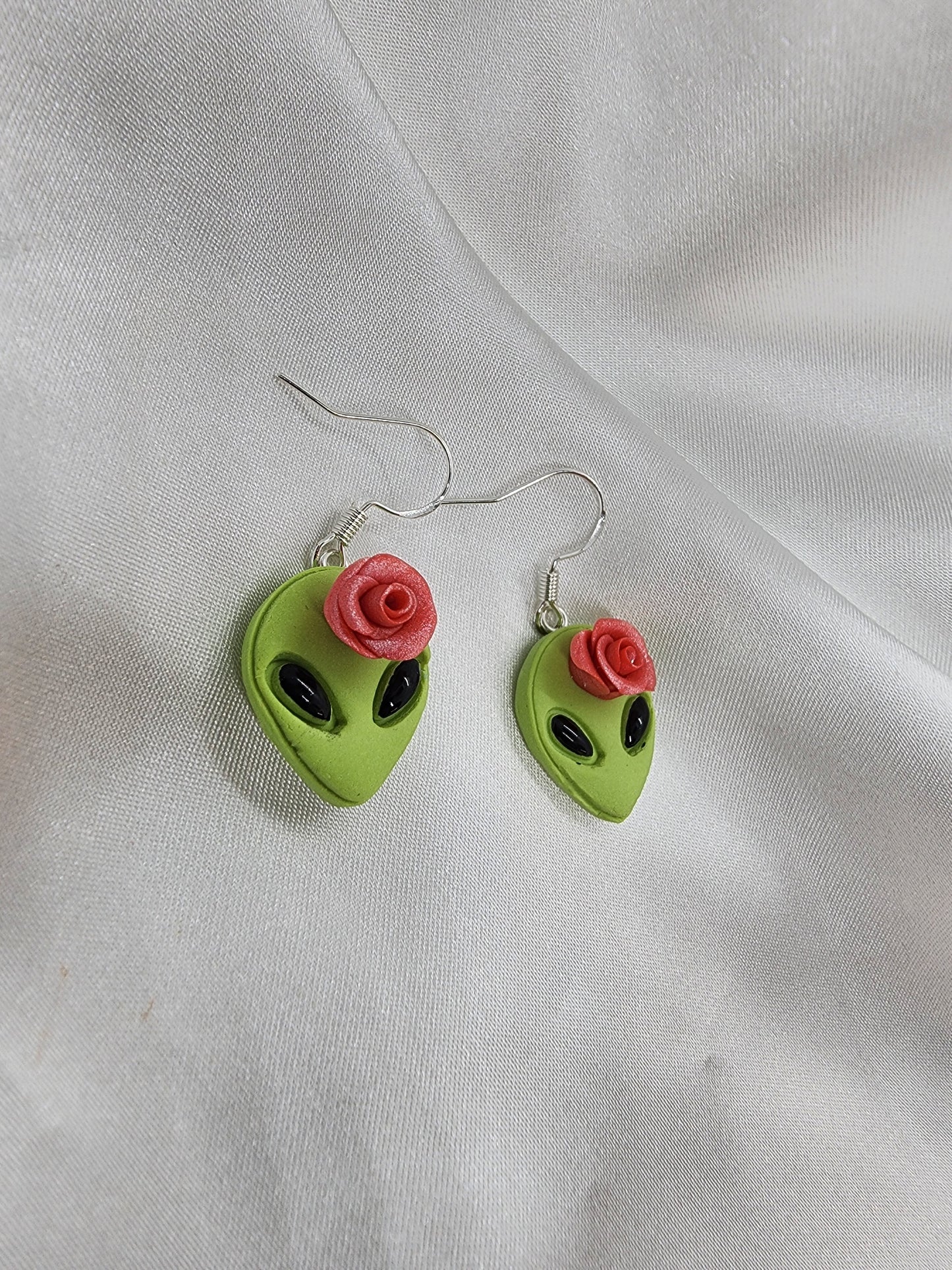 Pink Rosey Alien Earrings