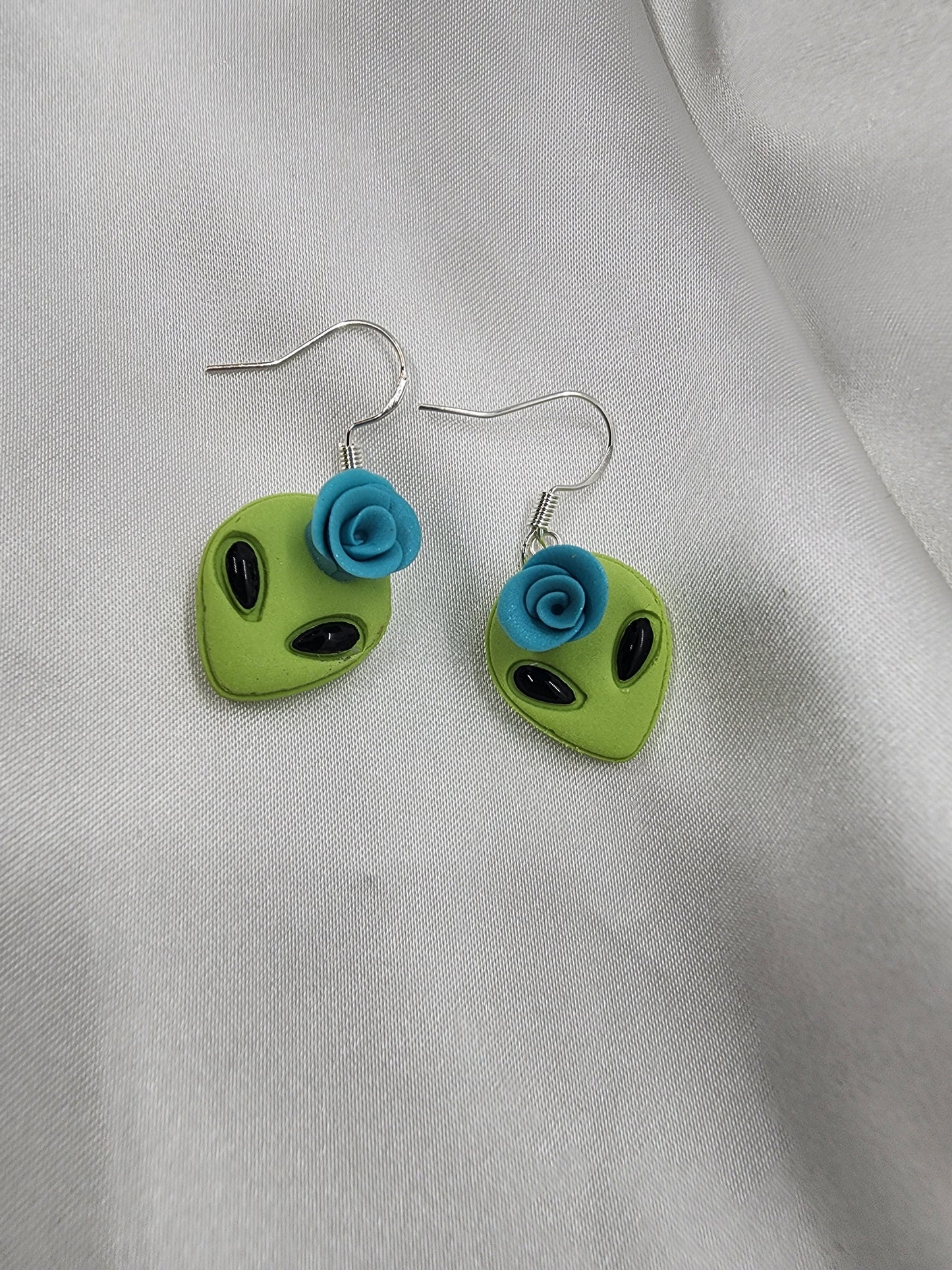 Aliens with Blue Rose Earrings
