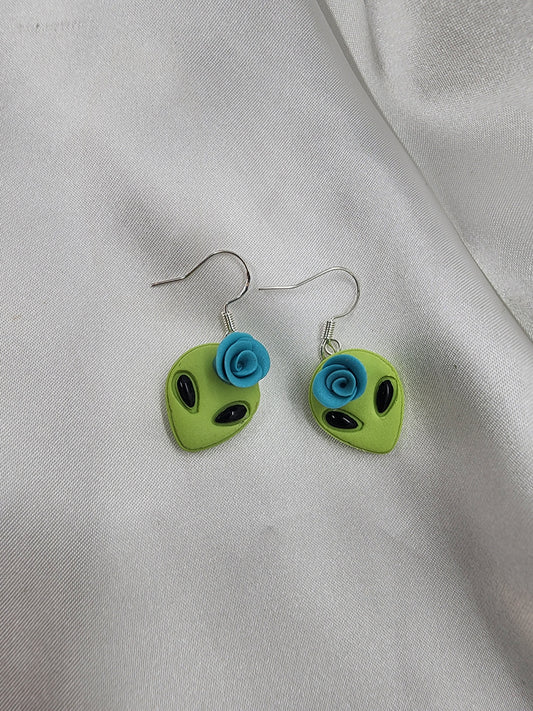 Aliens with Blue Rose Earrings