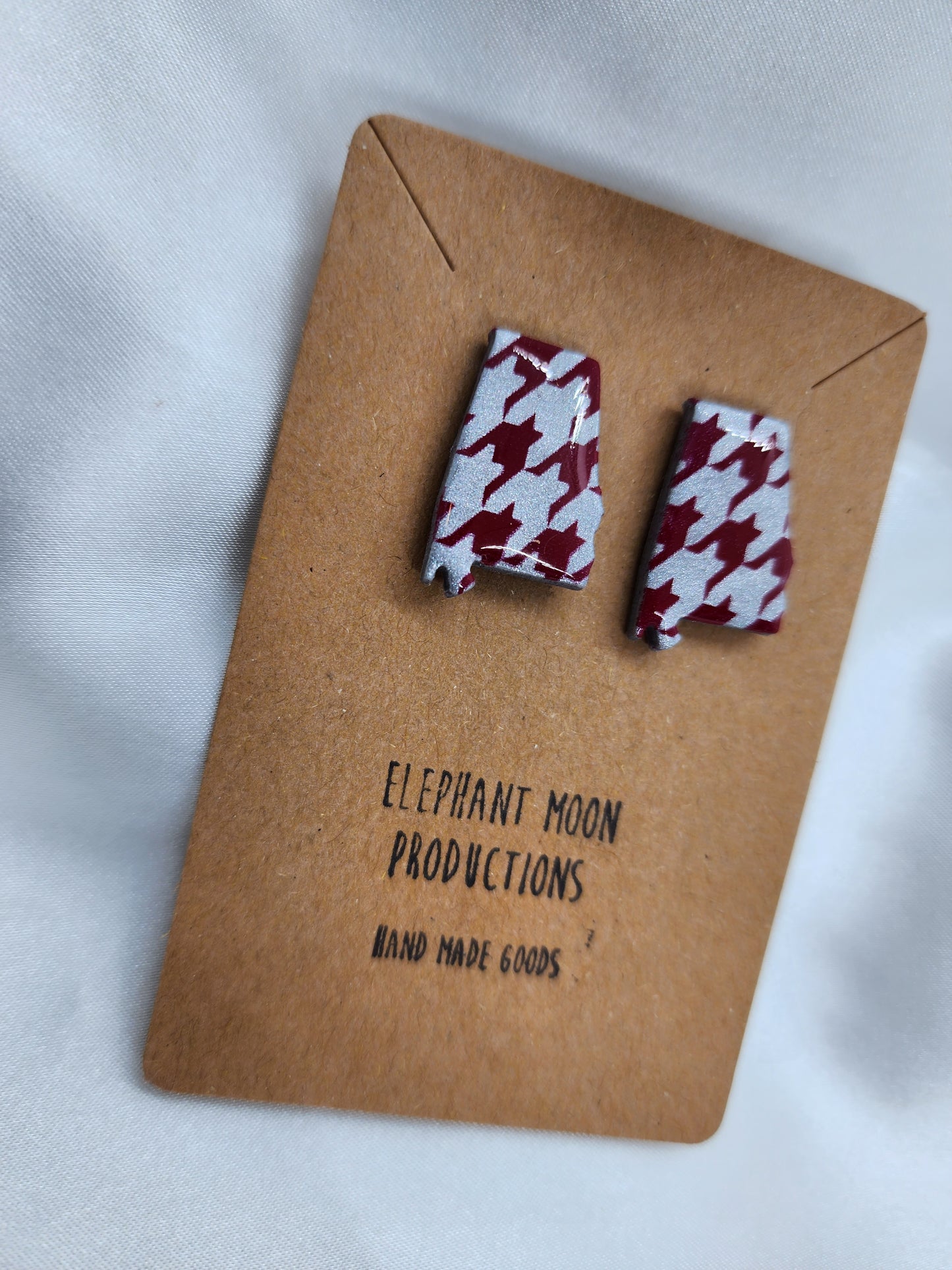 Alabama Houndstooth Stud Earrings Handmade Hypoallergenic