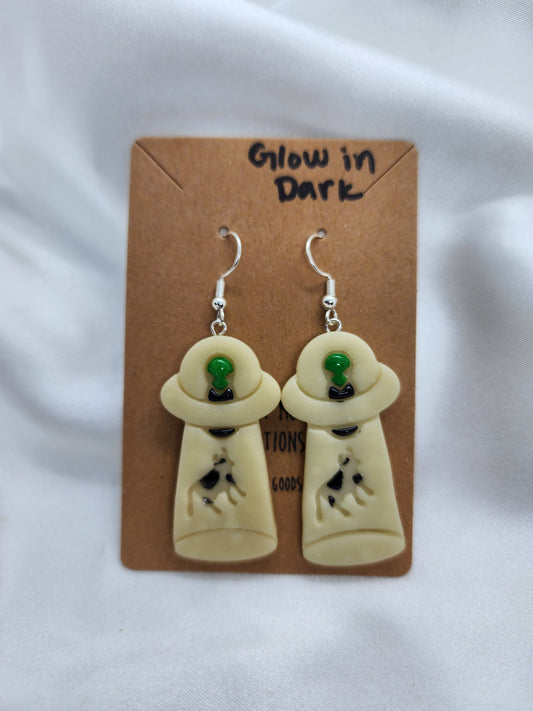 Alien Space Ship with Cows Earrings