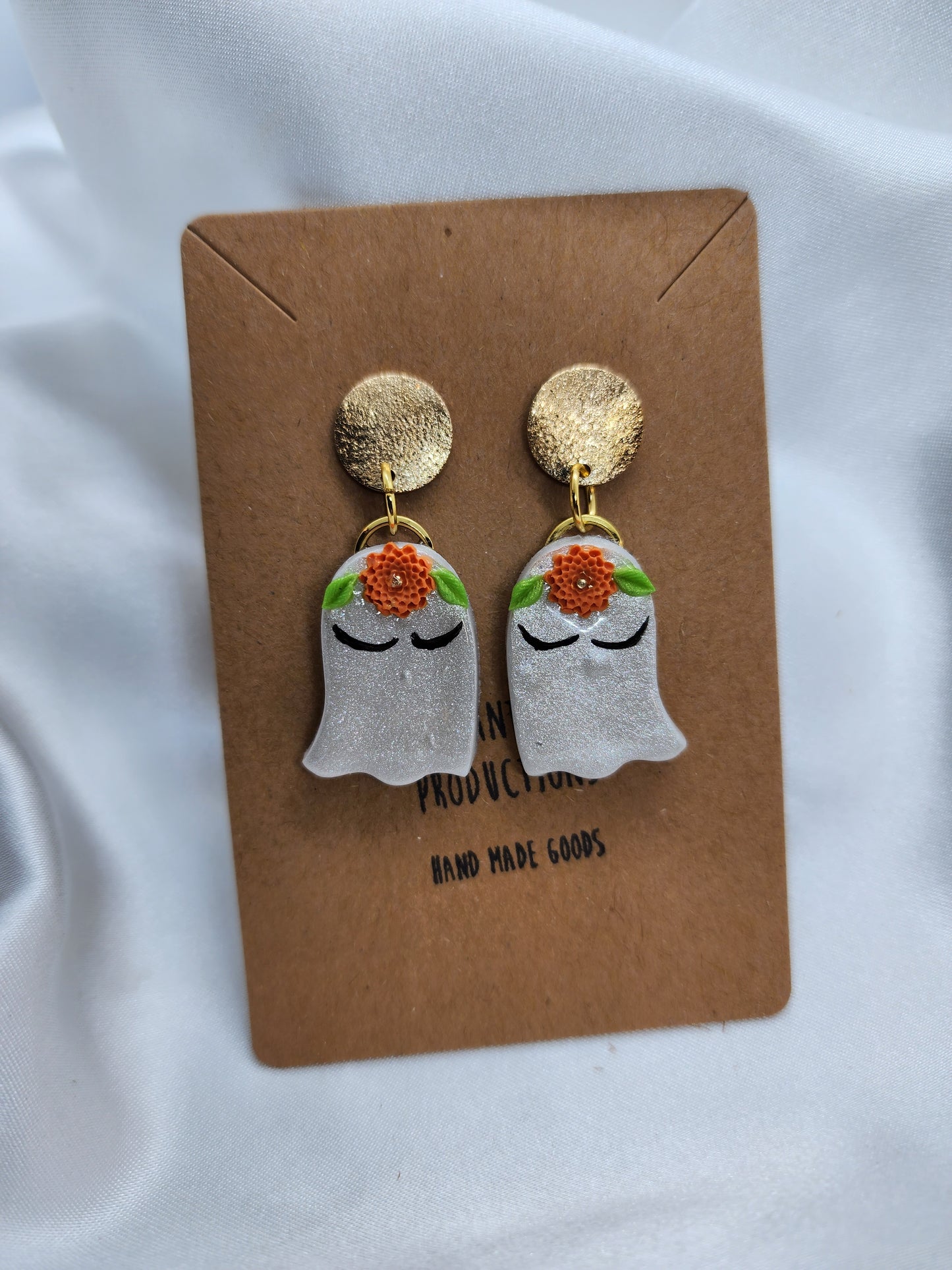 Orange Floral Ghost Earrings