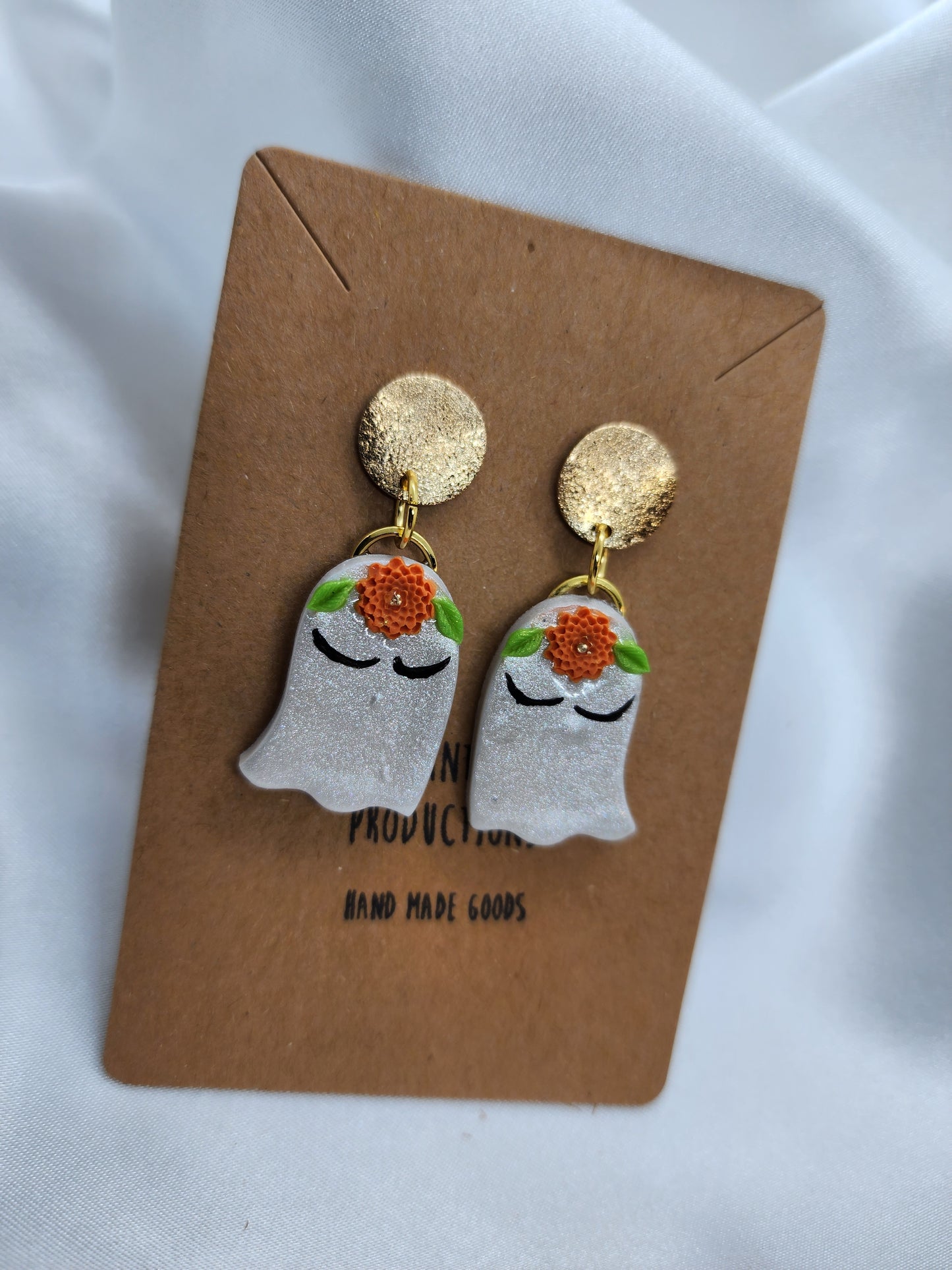 Orange Floral Ghost Earrings