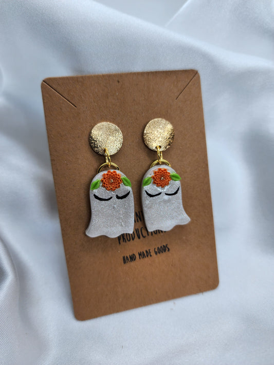 Orange Floral Ghost Earrings