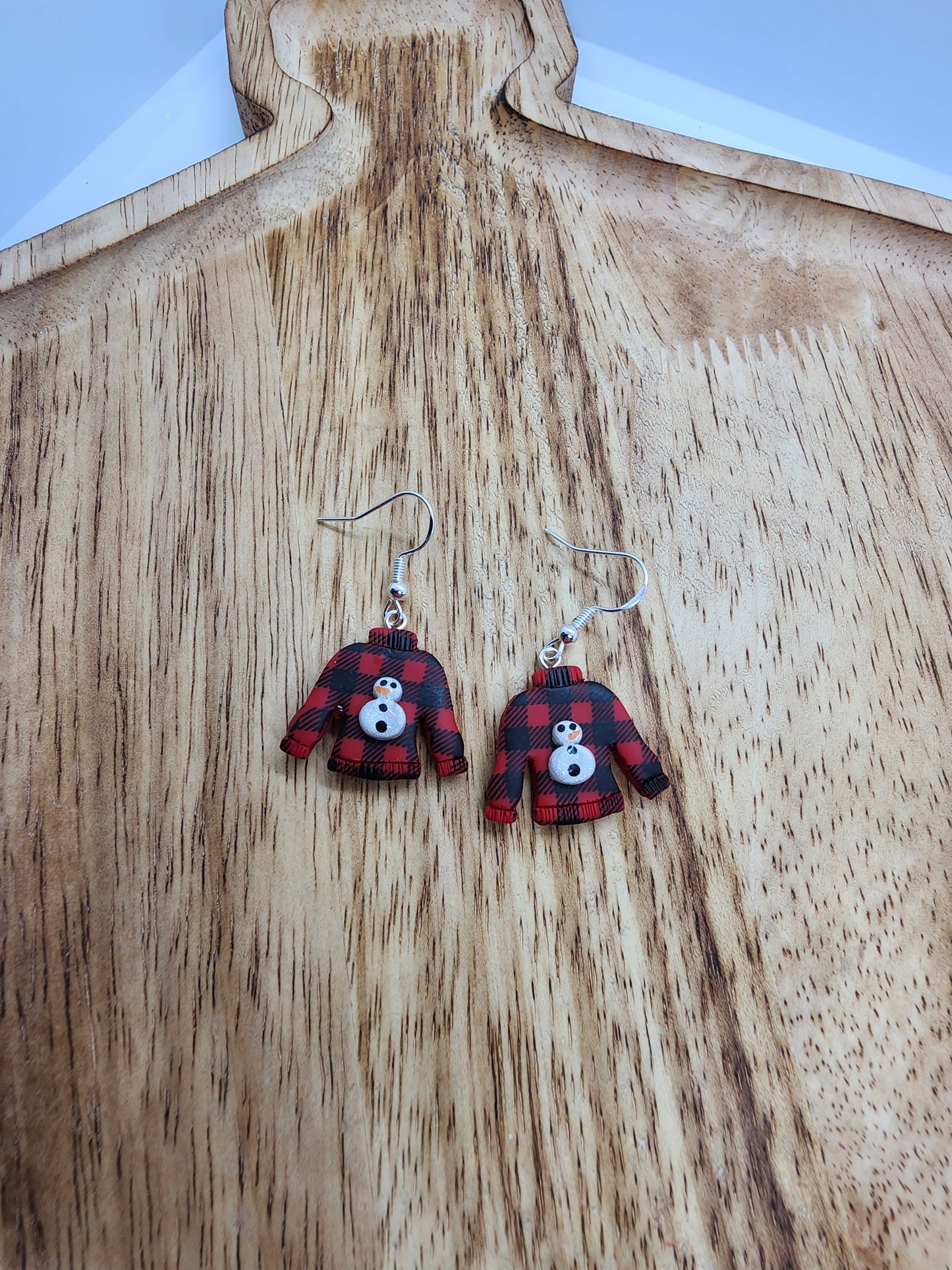 Lumberjack Snowman Sweater Earrings