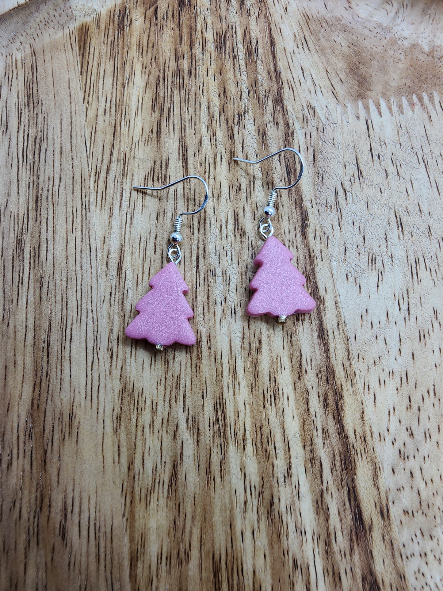 Pink Christmas Tree Earrings