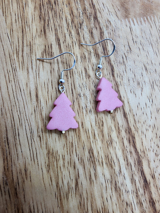 Pink Christmas Tree Earrings