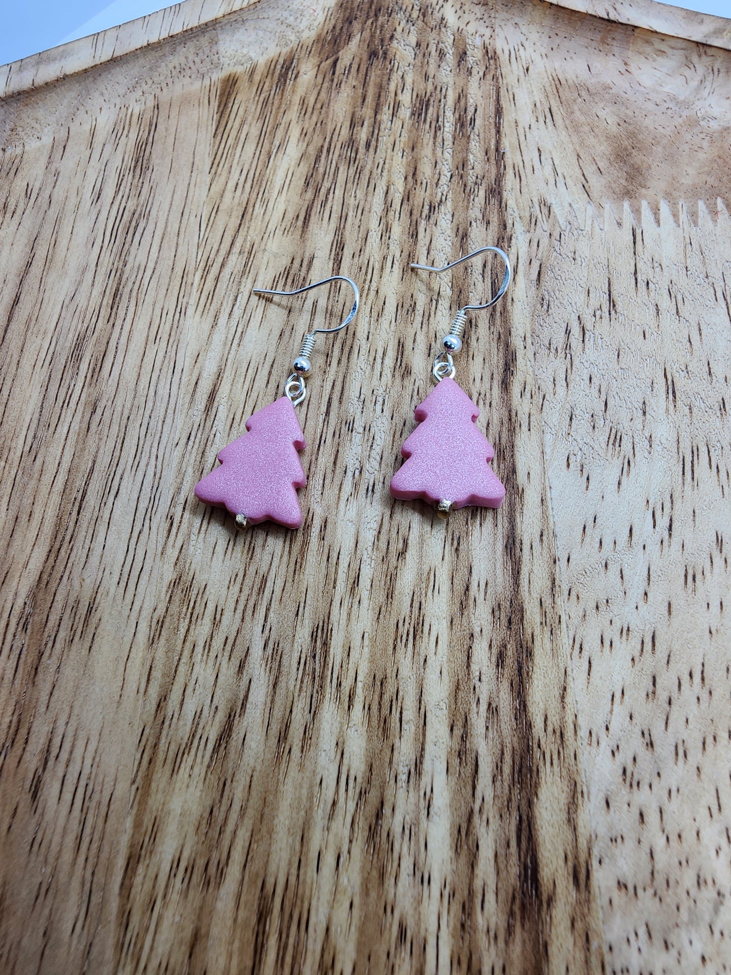 Pink Christmas Tree Earrings
