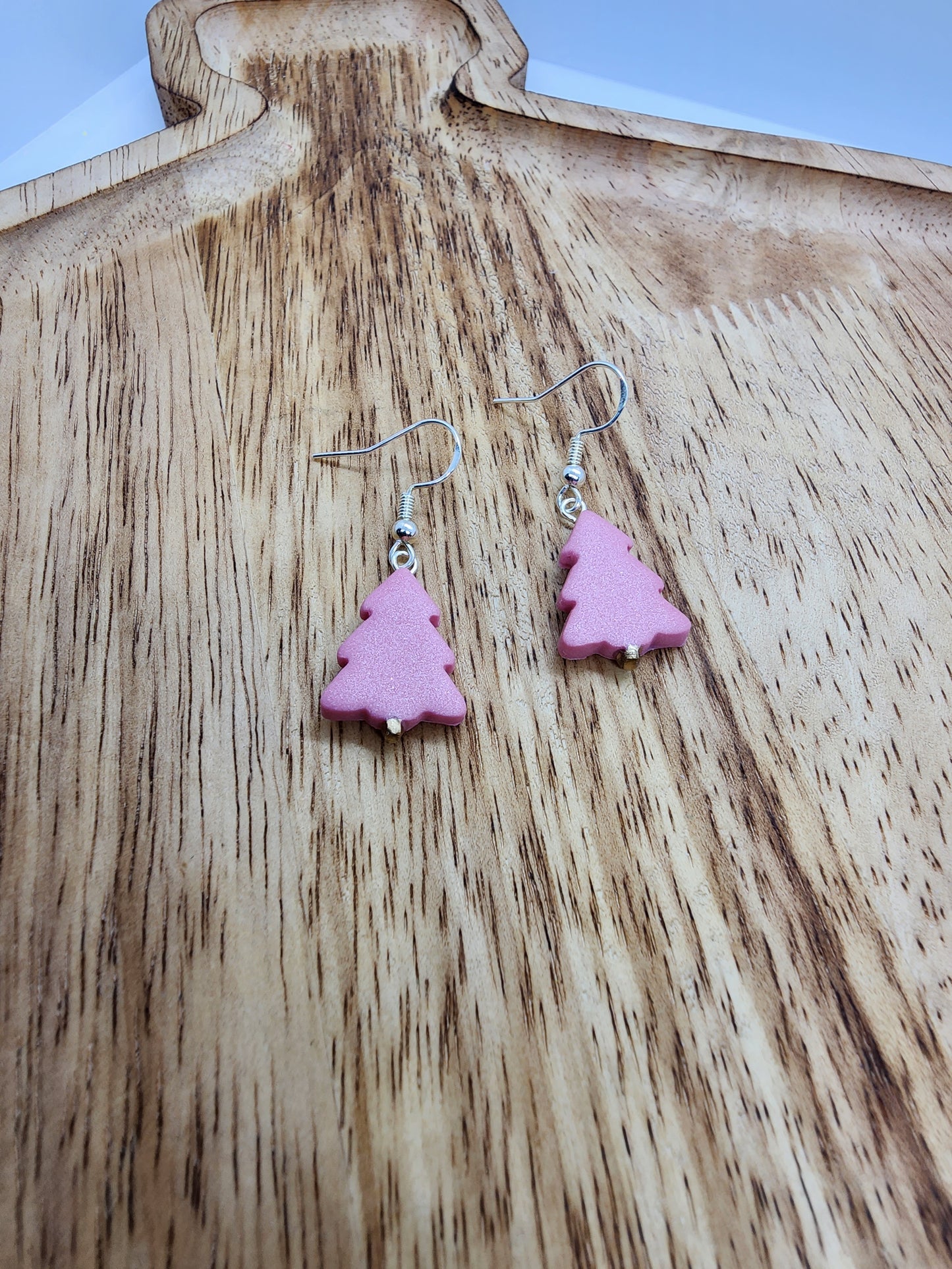 Pink Christmas Tree Earrings