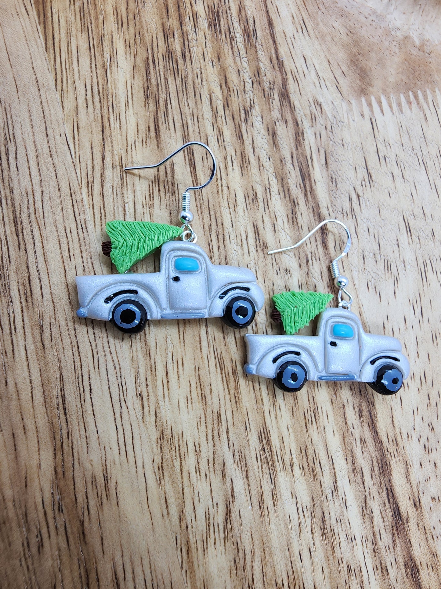 Christmas Tree White Truck Earrings