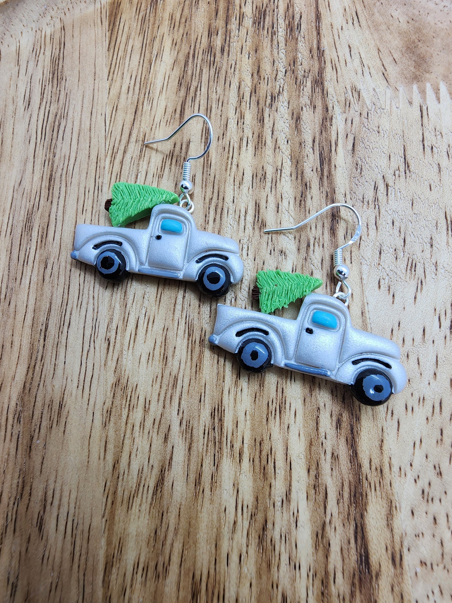 Christmas Tree White Truck Earrings