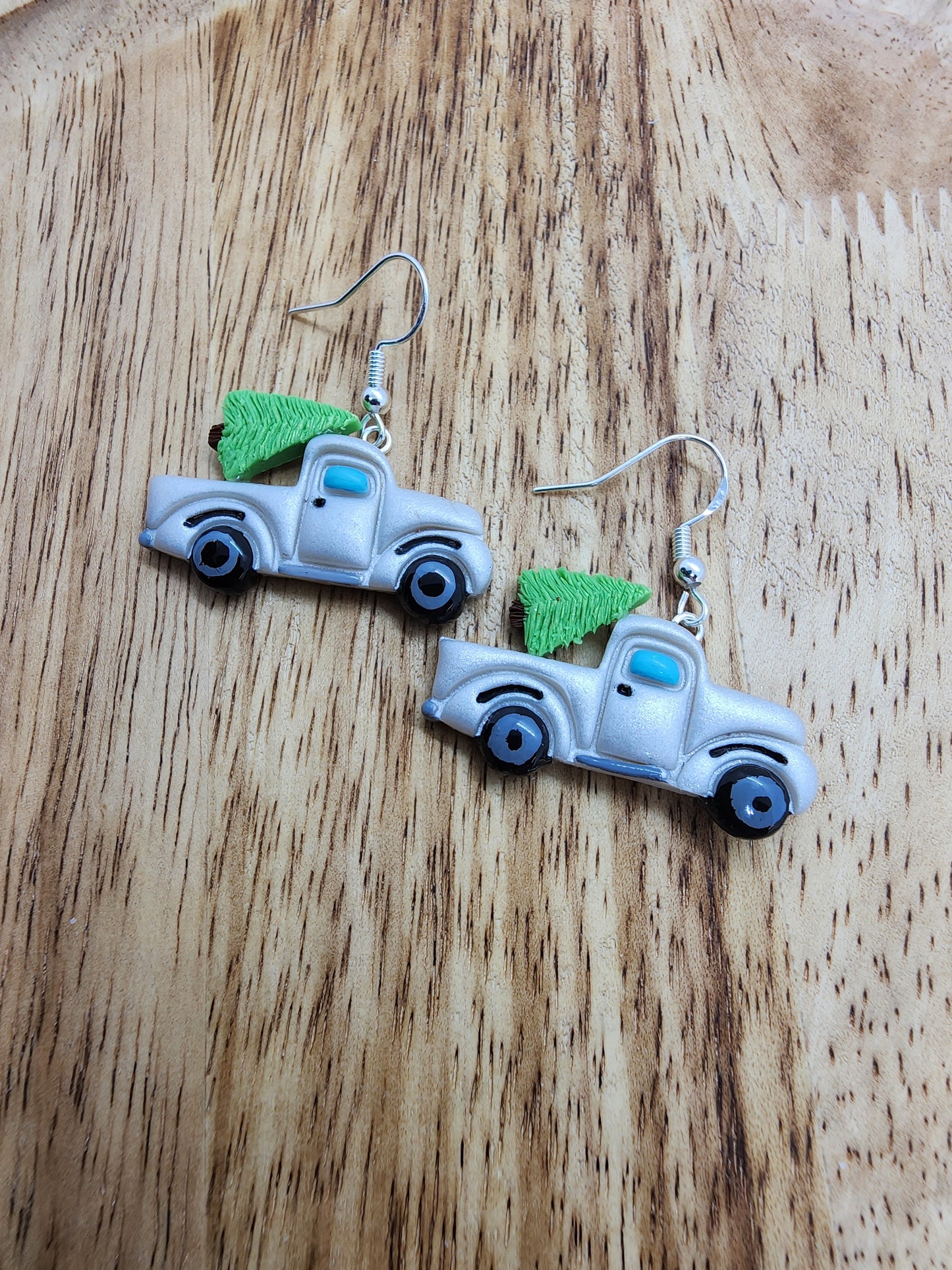 Christmas Tree White Truck Earrings