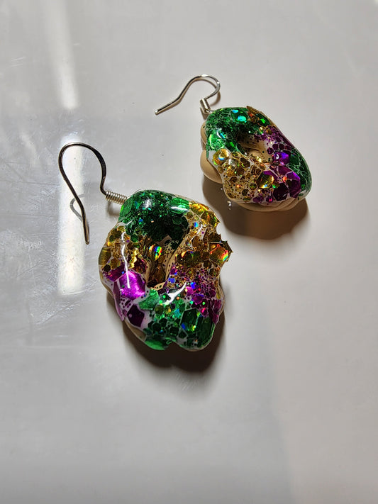 King Cake Clay Earrings 925 Sterling Silver hooks