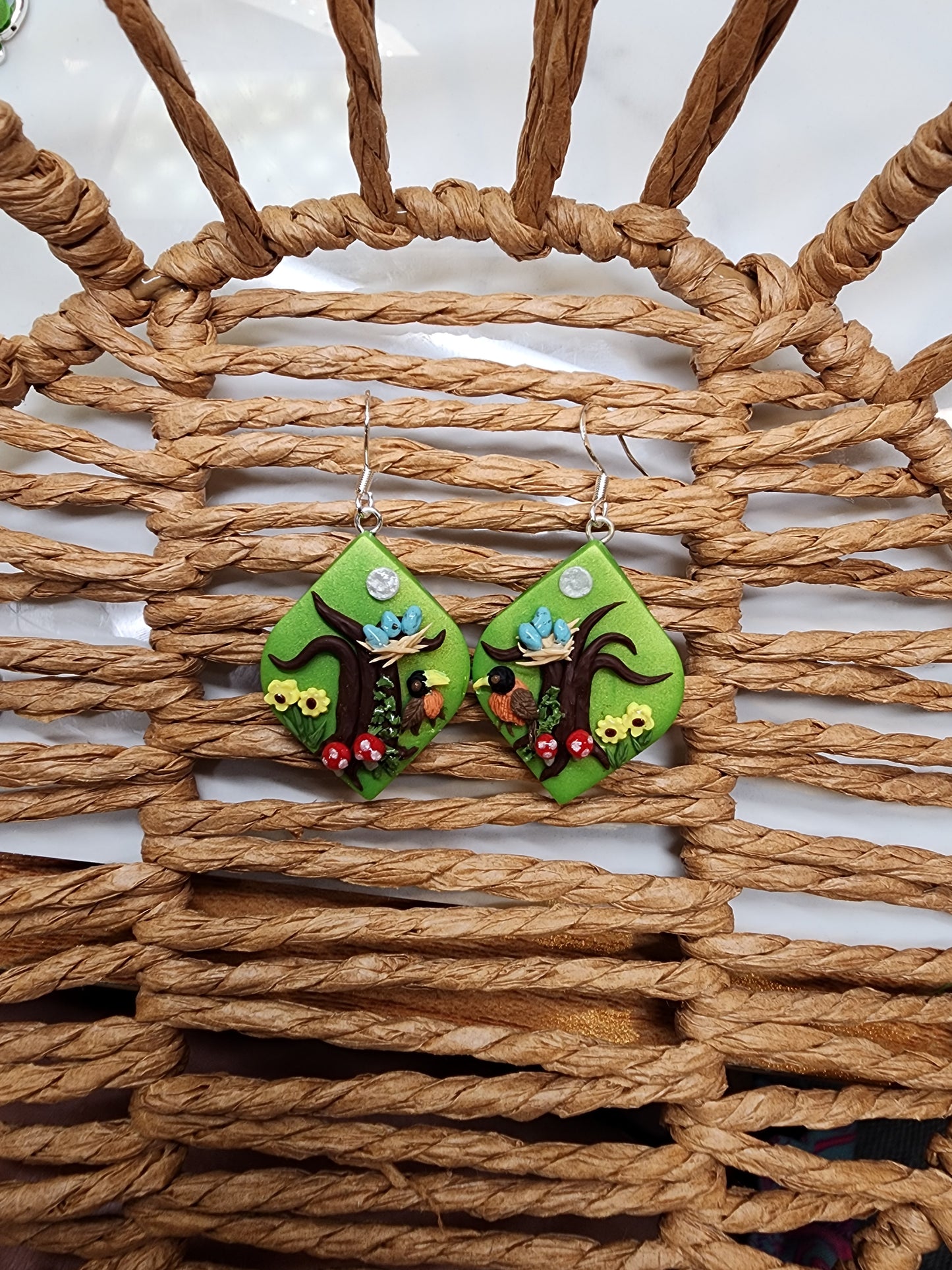 Robins in a Tree Springtime Nature handmade Earrings