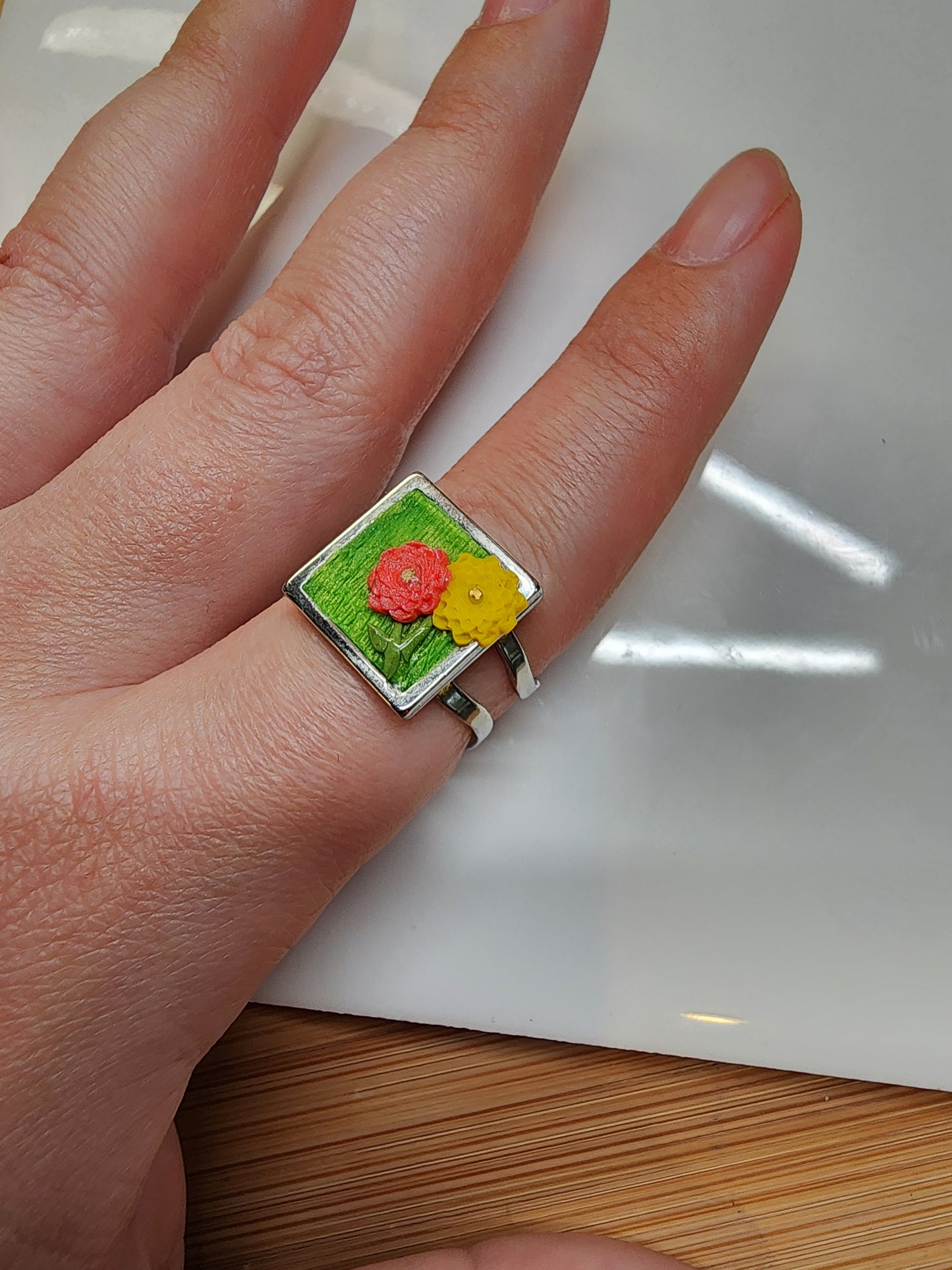 Pink and Yellow Floral Ring