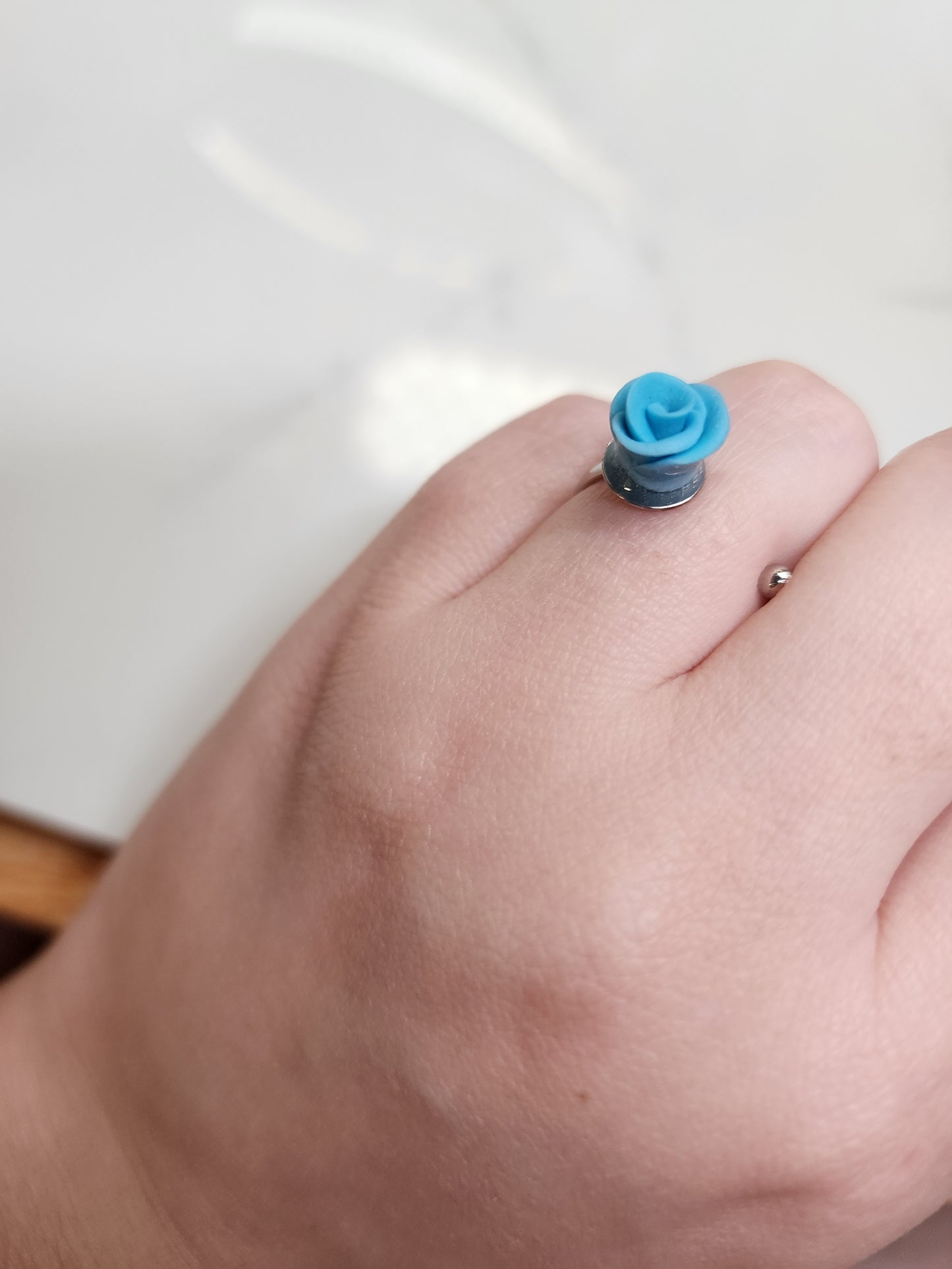 Blue Rose Stainless Steel Ring