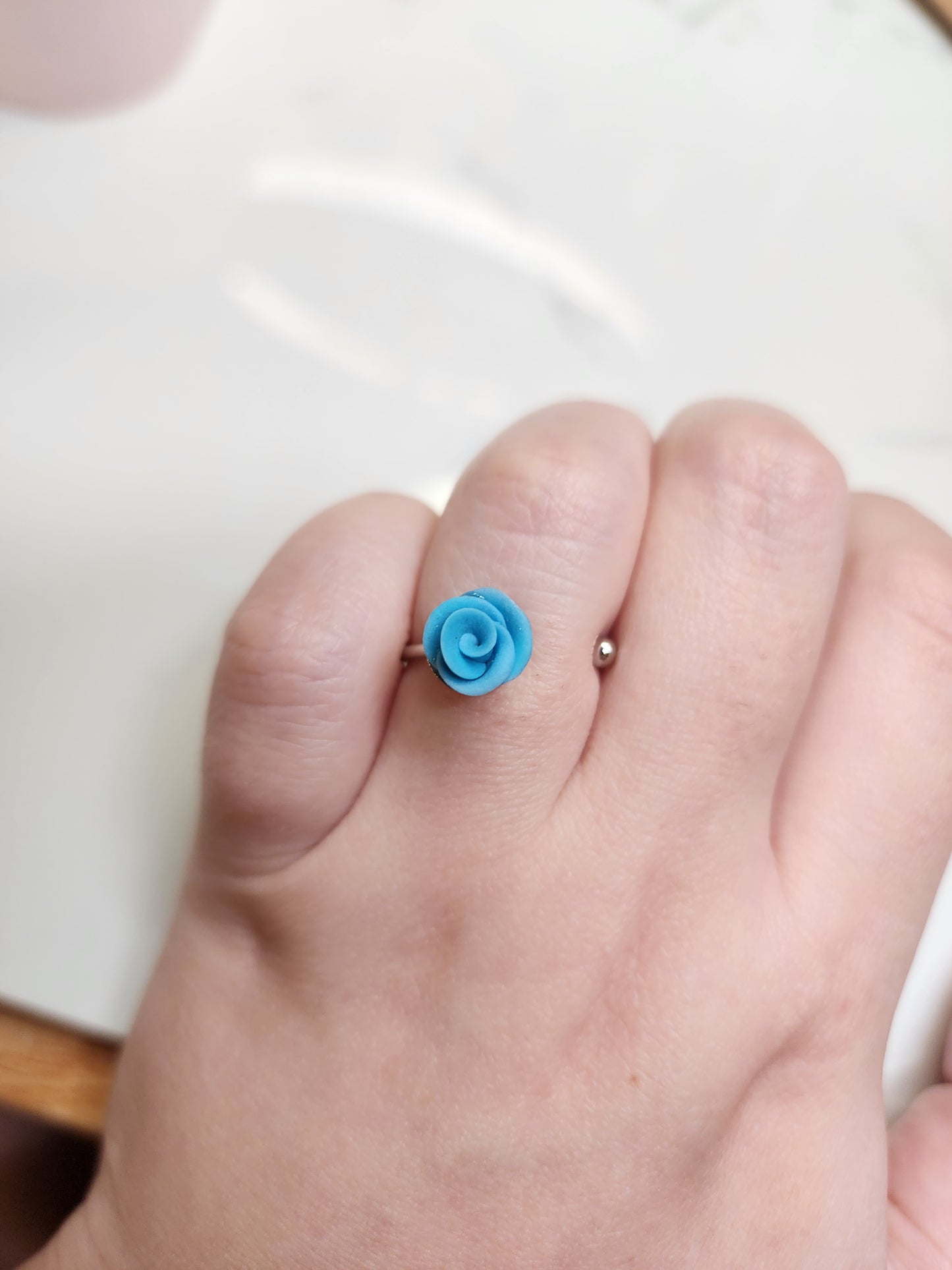 Blue Rose Stainless Steel Ring