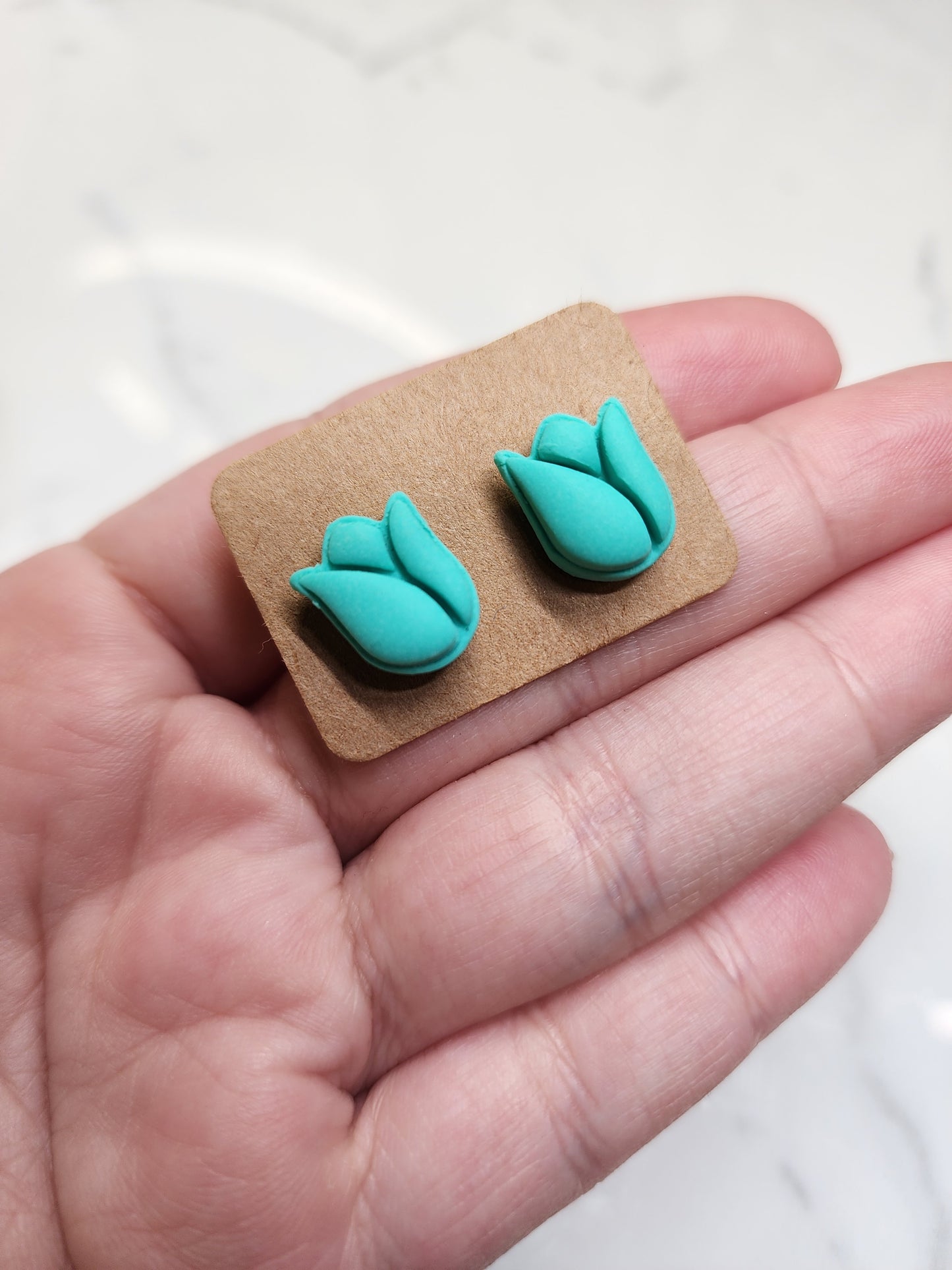 Blue Tulip Stud Earrings Hypoallergenic Stainless Steel