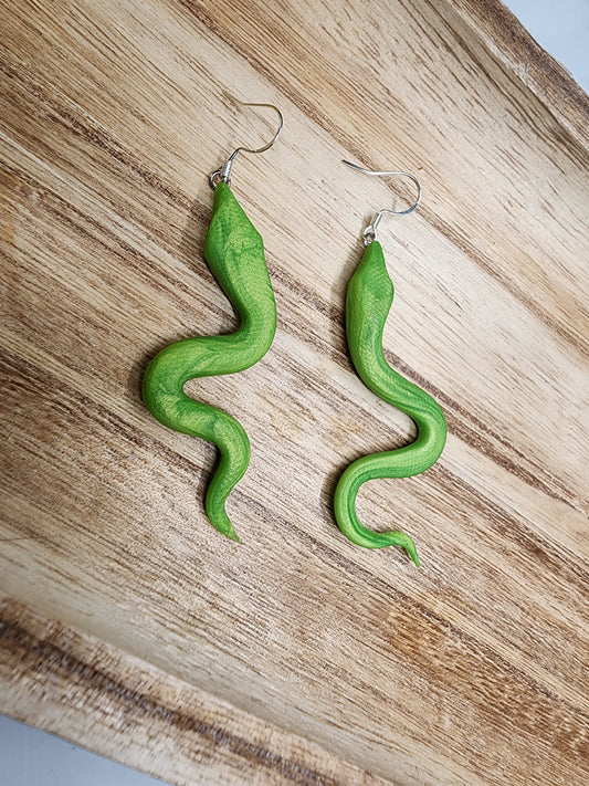 Green Garden Snake Earrings