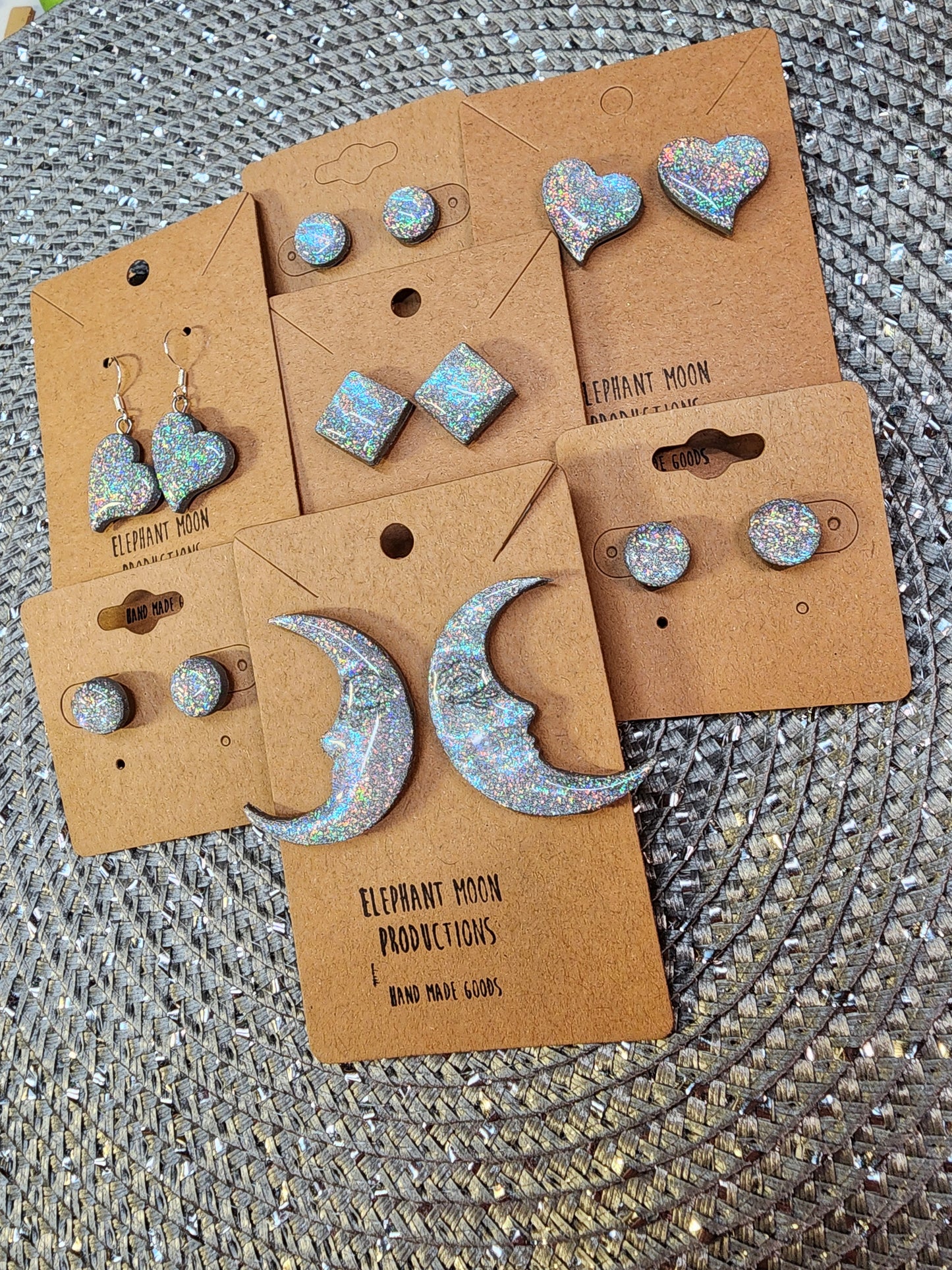 Holographic Moon Stud Earrings