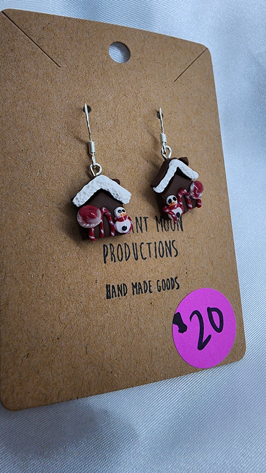 Gingerbread House with Snowman Earrings