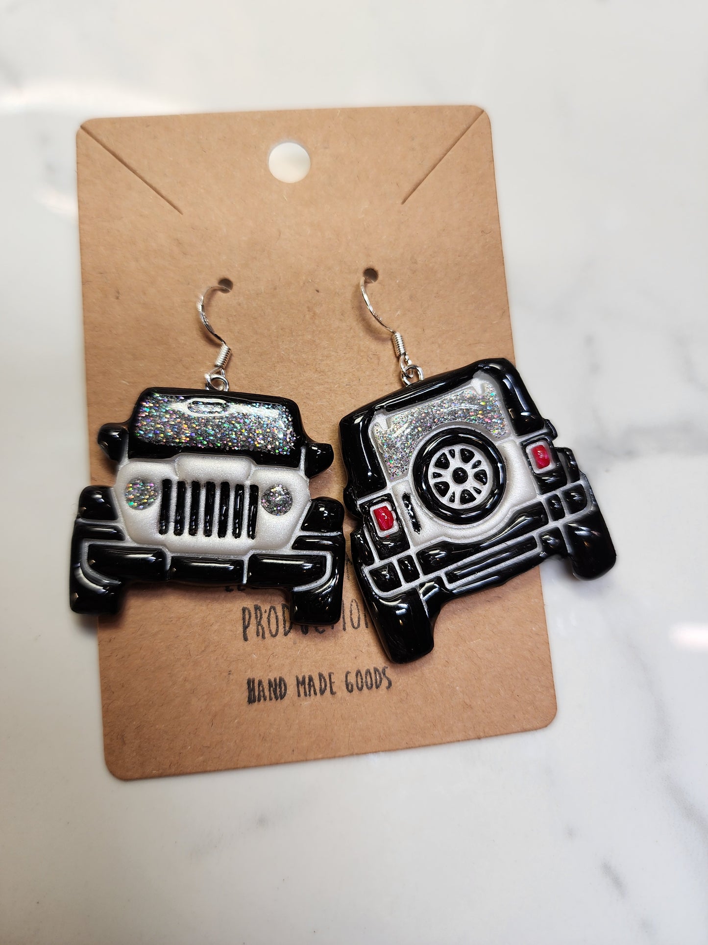White Jeep Earrings Handmade