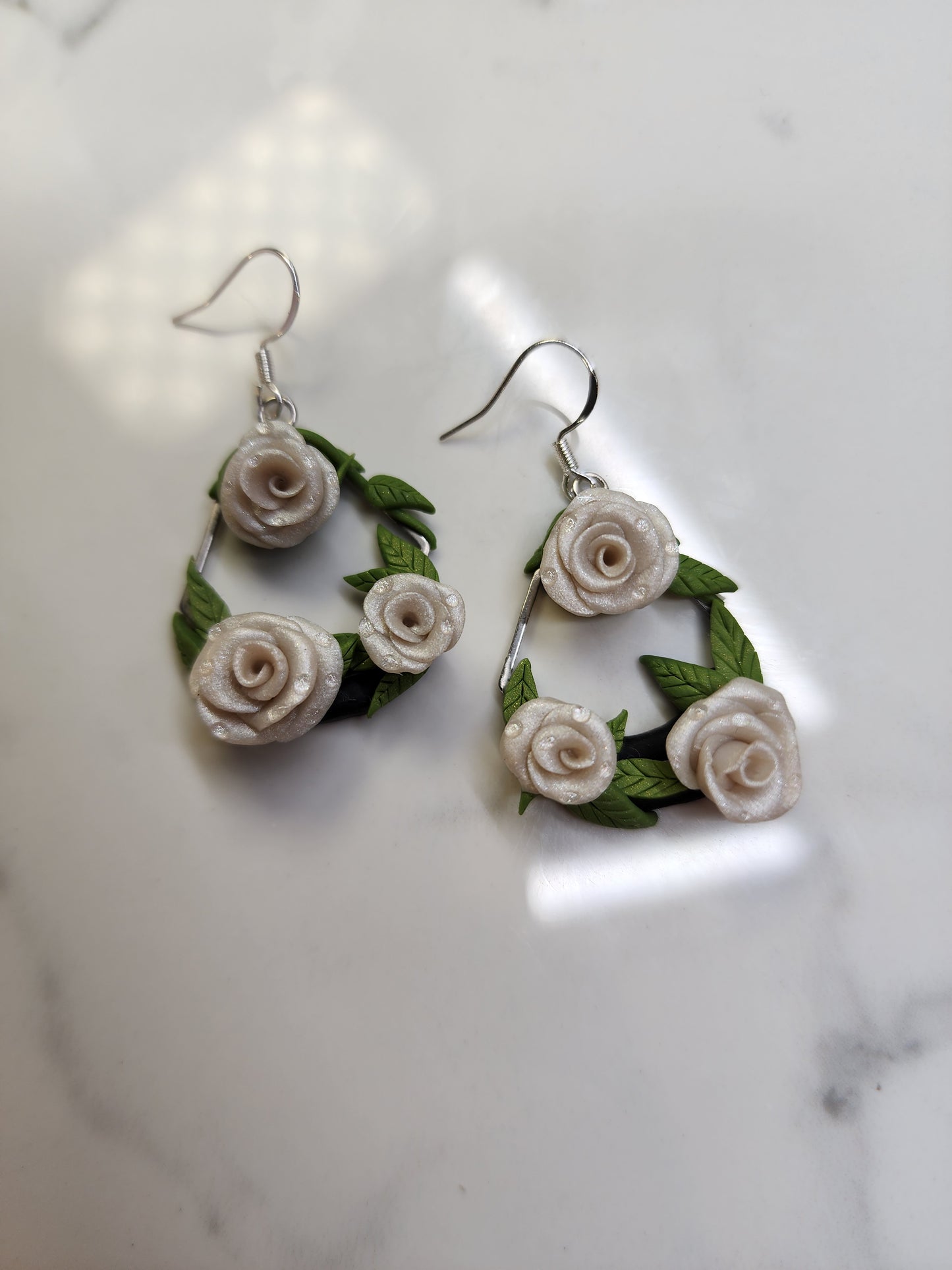 Large White Rose Earrings Handmade