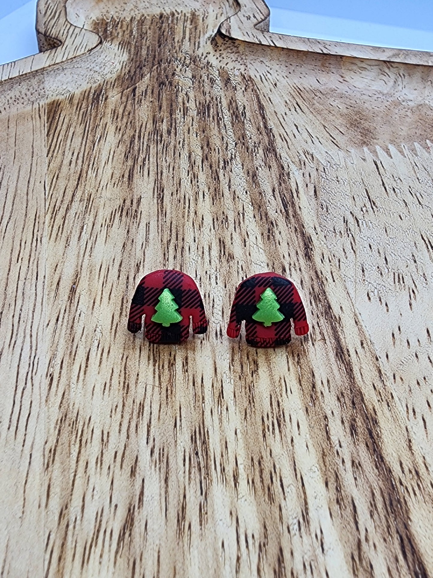 Tiny Lumberjack Christmas Tree Stud Earrings